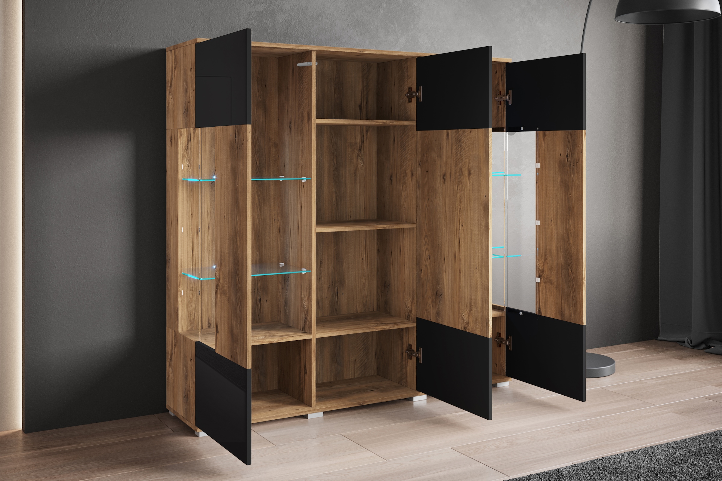 INOSIGN Highboard »Kenia«, (1 St.), Modernes Highboard, mit Glastüren, Breite 135 cm