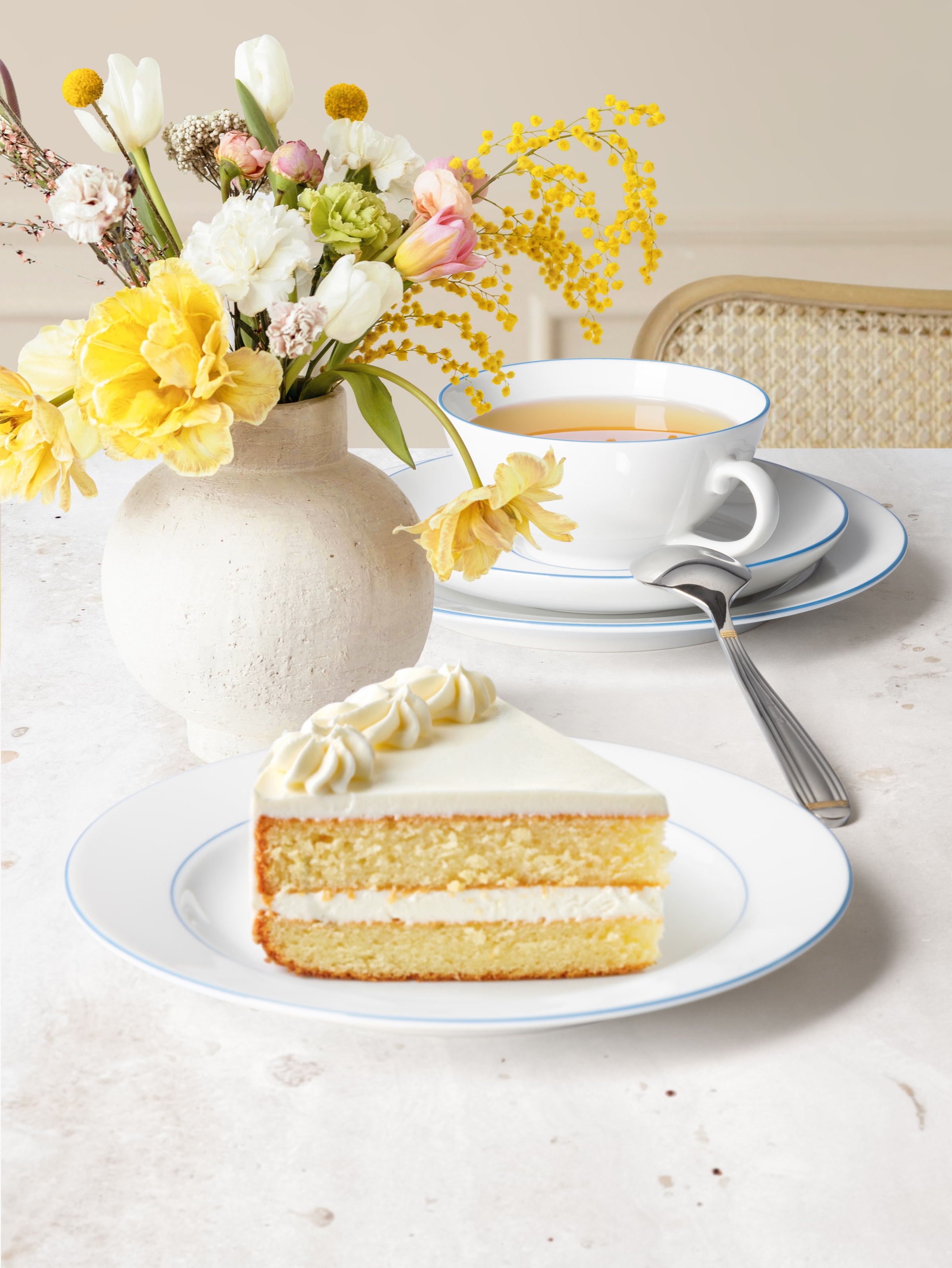 Seltmann Weiden Teeservice »Teeservice 18-teilig Sonate Blue Lines, Teetassen, Untertassen, Teller« Teetassen, Untertassen, Teller, weiß, blau