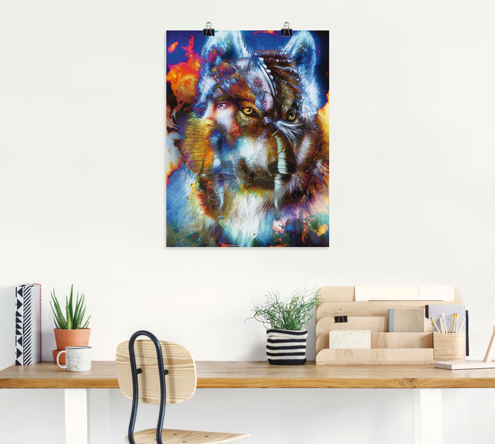 Artland Wandbild »Indischer Krieger mit Wolf«, klassische Fantasie, (1 St.), als Leinwandbild, Poster, Wandaufkleber in verschied. Größen