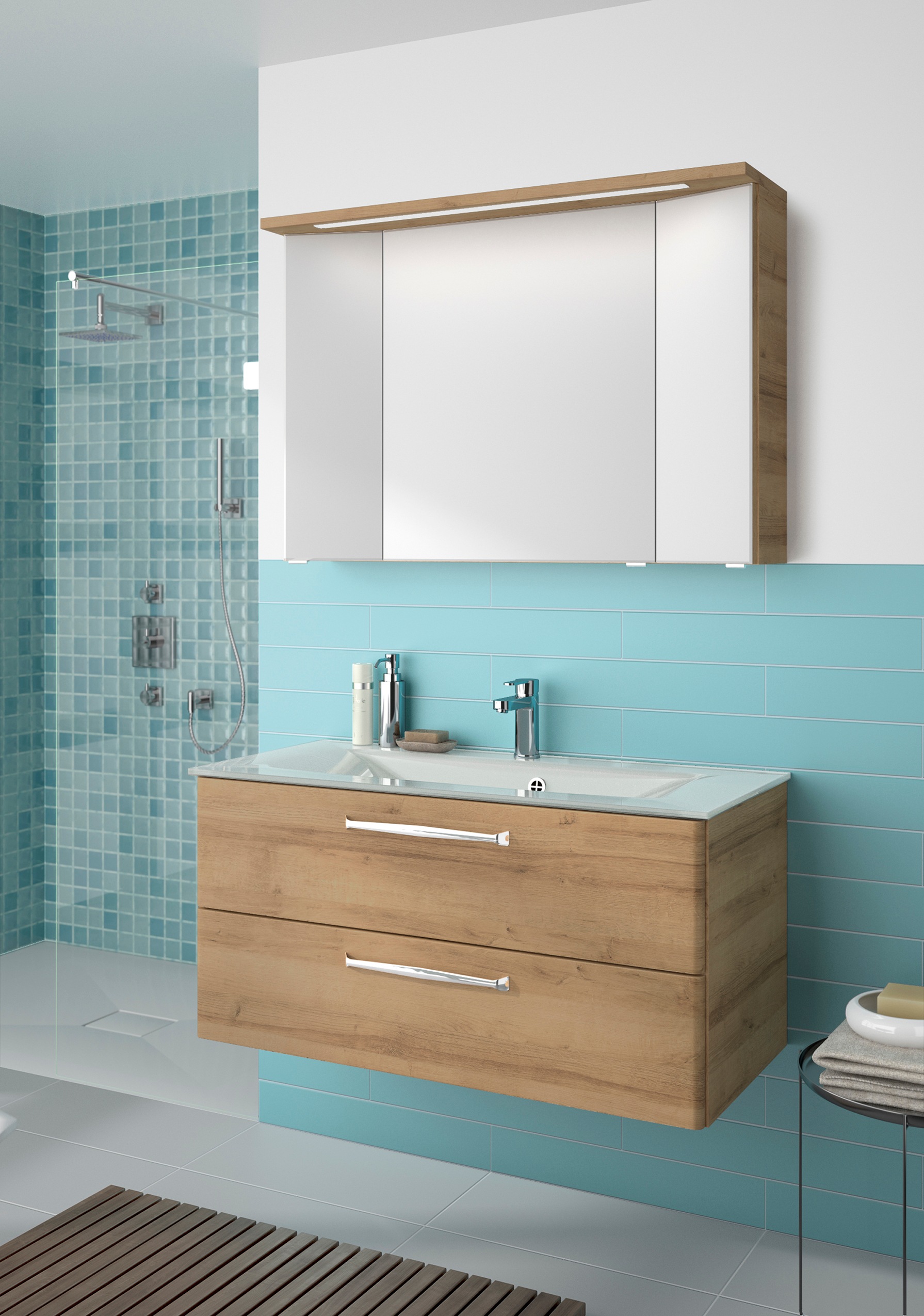 Saphir Badmöbel-Set "Trentino 2-teilig Glas-Waschtisch, Spiegelschrank mit günstig online kaufen