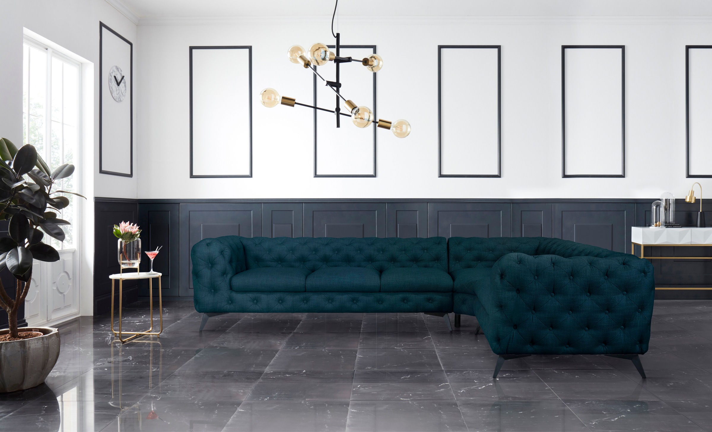 Leonique Chesterfield-Sofa "Ecksofa GLYNIS L-Form mit Wellenunterfederung, günstig online kaufen