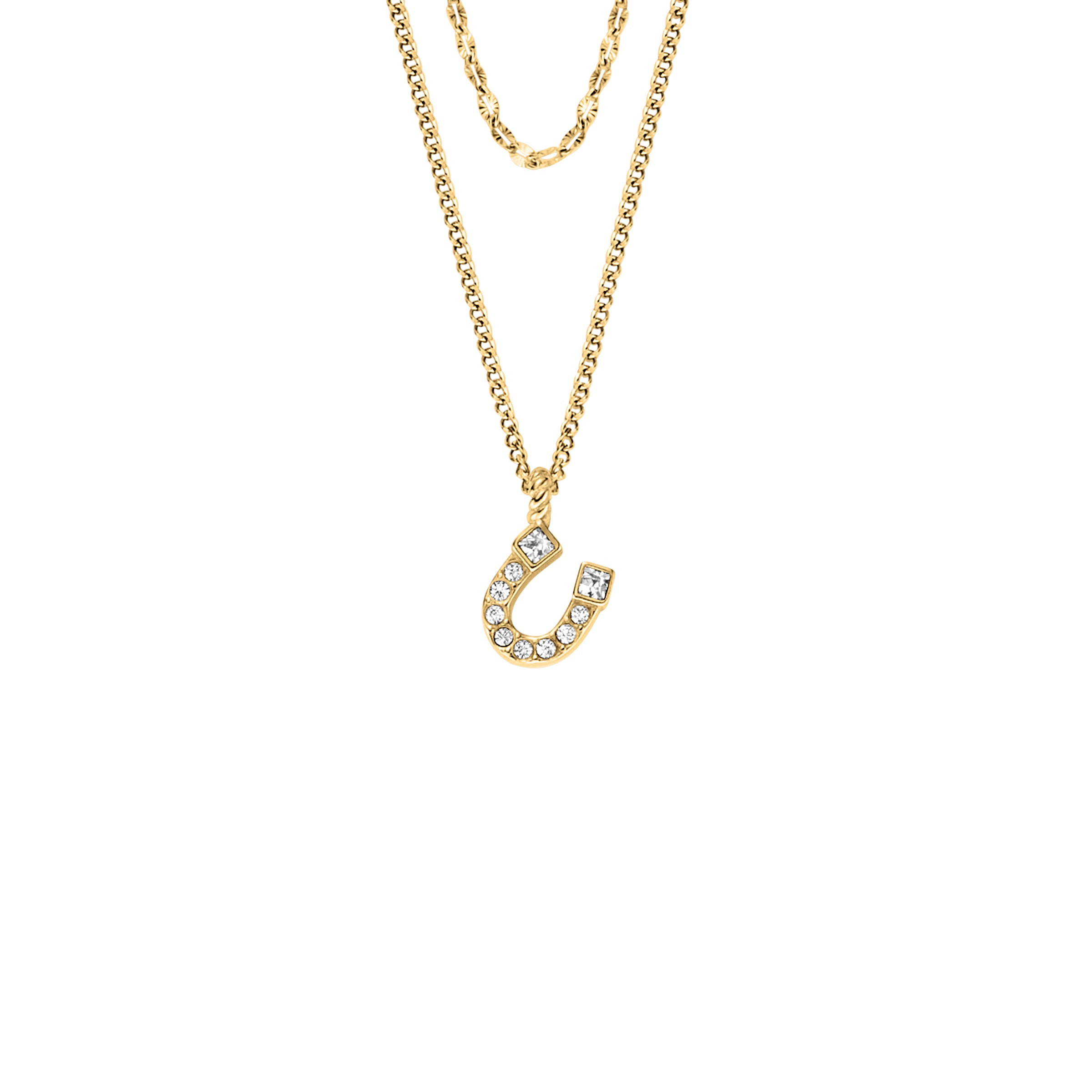Kette mit Anhänger FOSSIL "Schmuck Geschenk Edelstahl SUTTON", gold (gelbgoldfarben, kristallweiß), Halsketten, Damen, Edelstahl, L: 45,5 B: 2mm, mit Glasstein, B:2mm 4