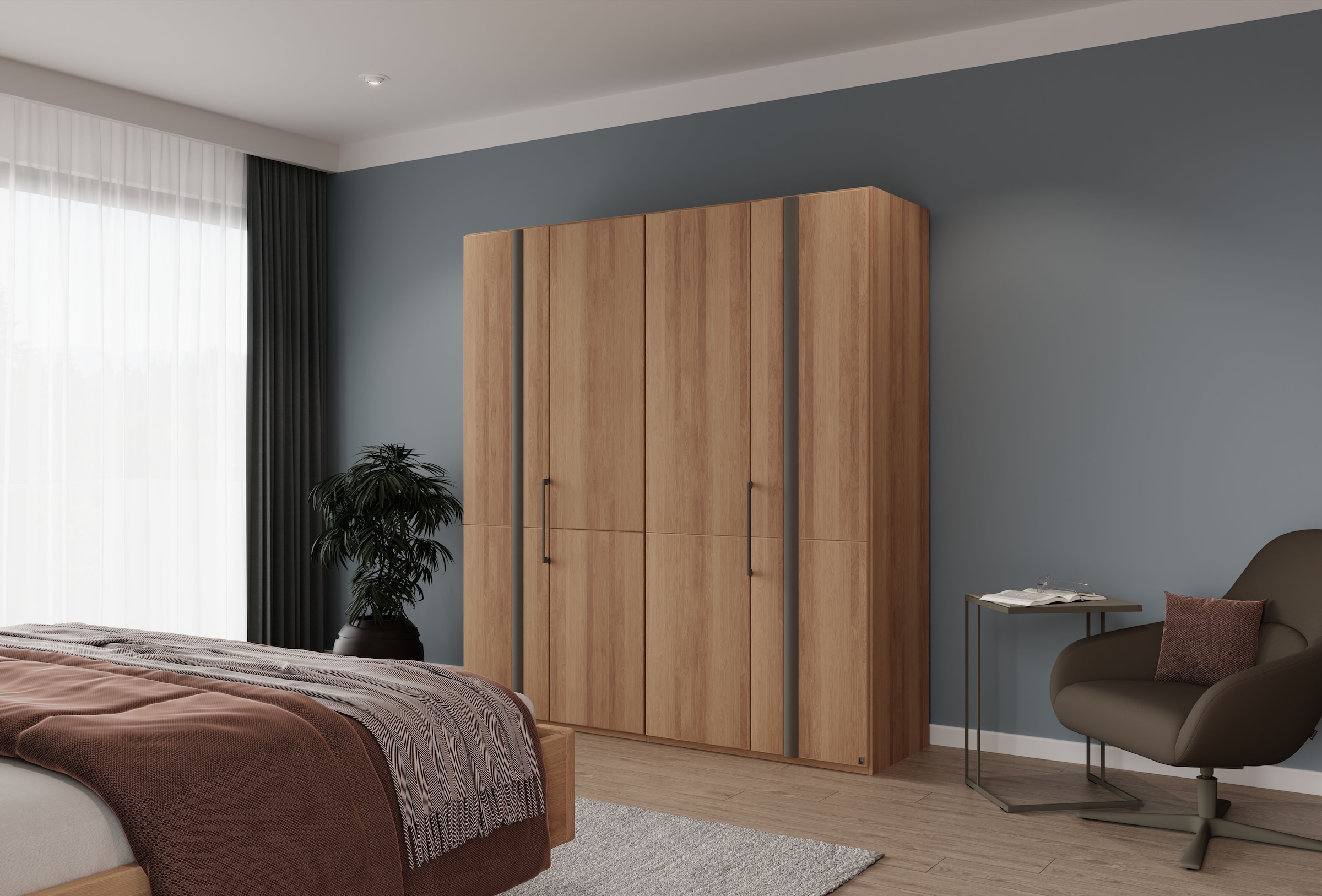 Musterring Drehtürenschrank »Sorrent, Kleiderschrank, teilmassiv Eiche«, (mit Türdämpfern, in 5 Breiten & 2 Höhen, extra Böden, MADE IN GERMANY), Türen in Eiche massiv mit Absetzung in Schiefer, verschiedene Maße