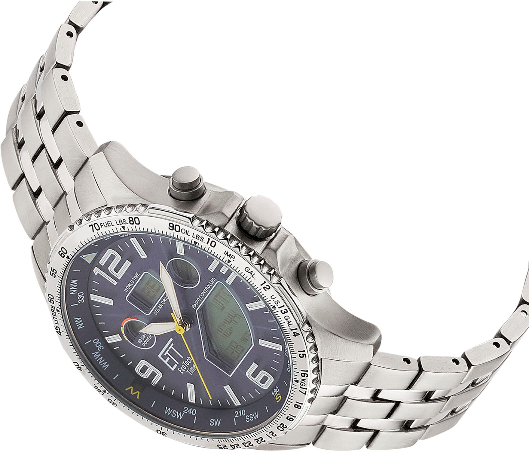 ETT Funkchronograph »Professional World Timer, EGT-11575-31M«, Armbanduhr, Herrenuhr, Stoppfunktion, Datum, Solar