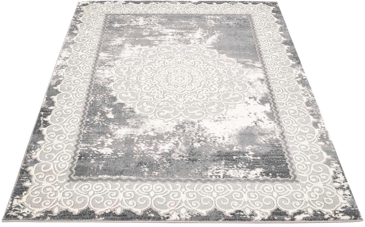 Carpet City Teppich "Platin 8058", rechteckig, 11 mm Höhe, Kurzflor, Bordüre, Glänzend durch Polyester