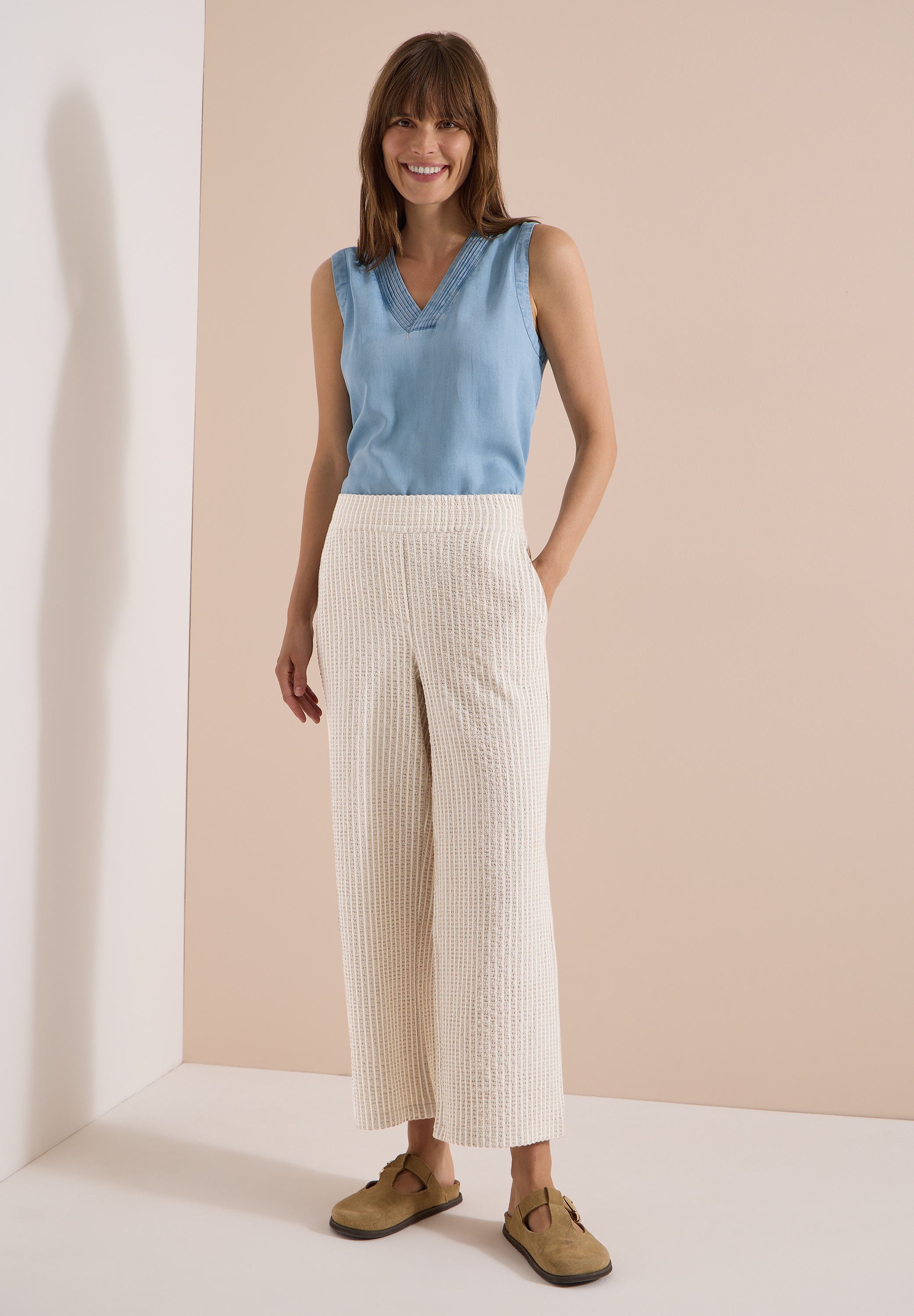 Cecil 7/8-Hose  mit gestreiftem Seersucker-Look