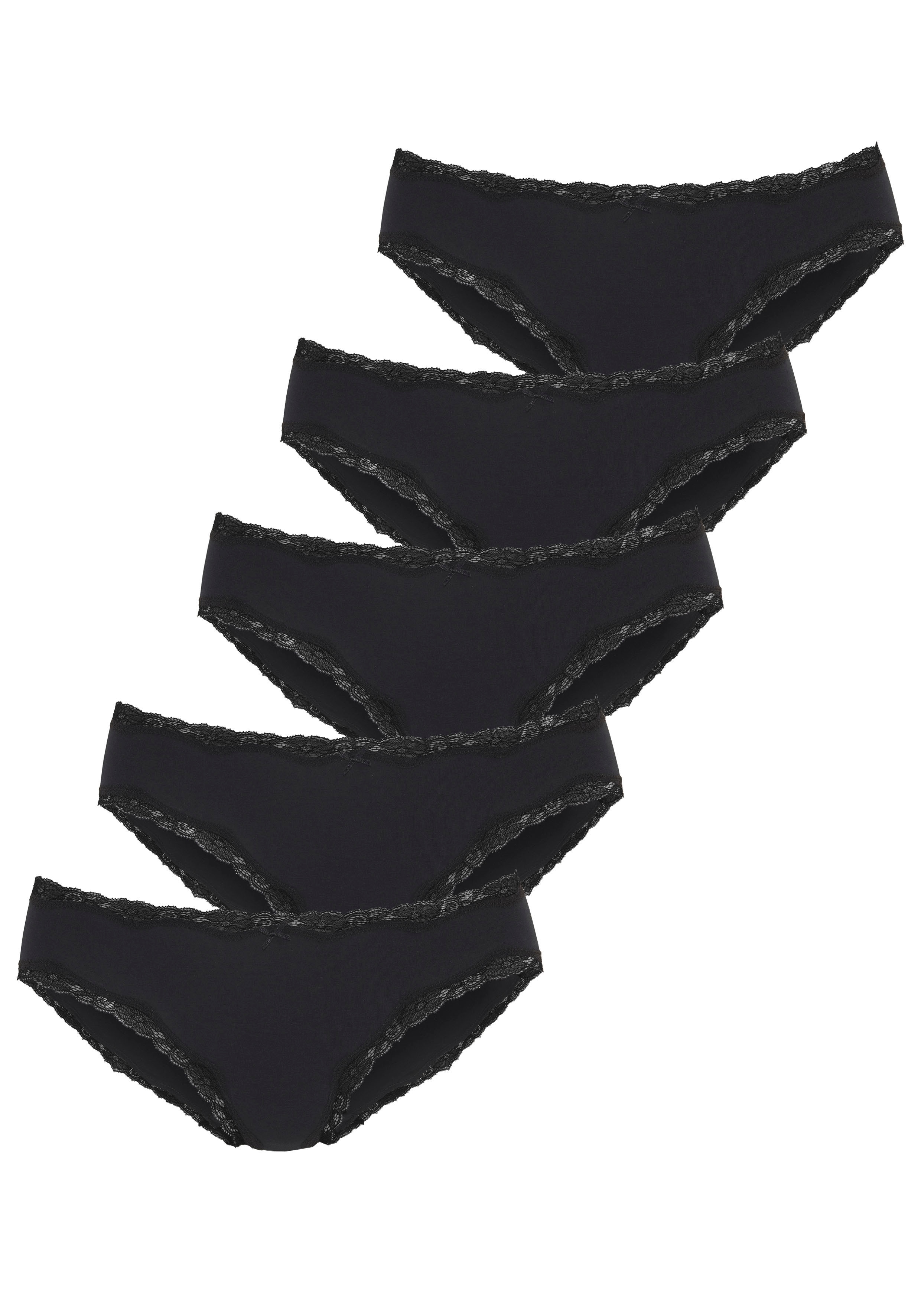 Vivance Jazz-Pants Slips 5er-Pack, aus elastischer Baumwolle, mit Spitzenabschluss