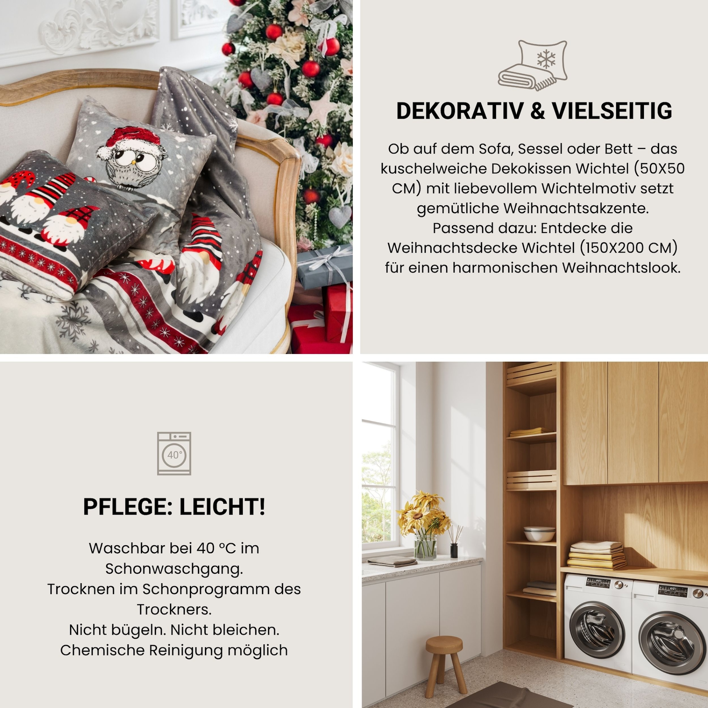 Schiesser Dekokissen »Dekokissen Wichtel, weiches Zierkissen mit weihnachtlichem Motiv« OEKO-TEX STANDARD 100