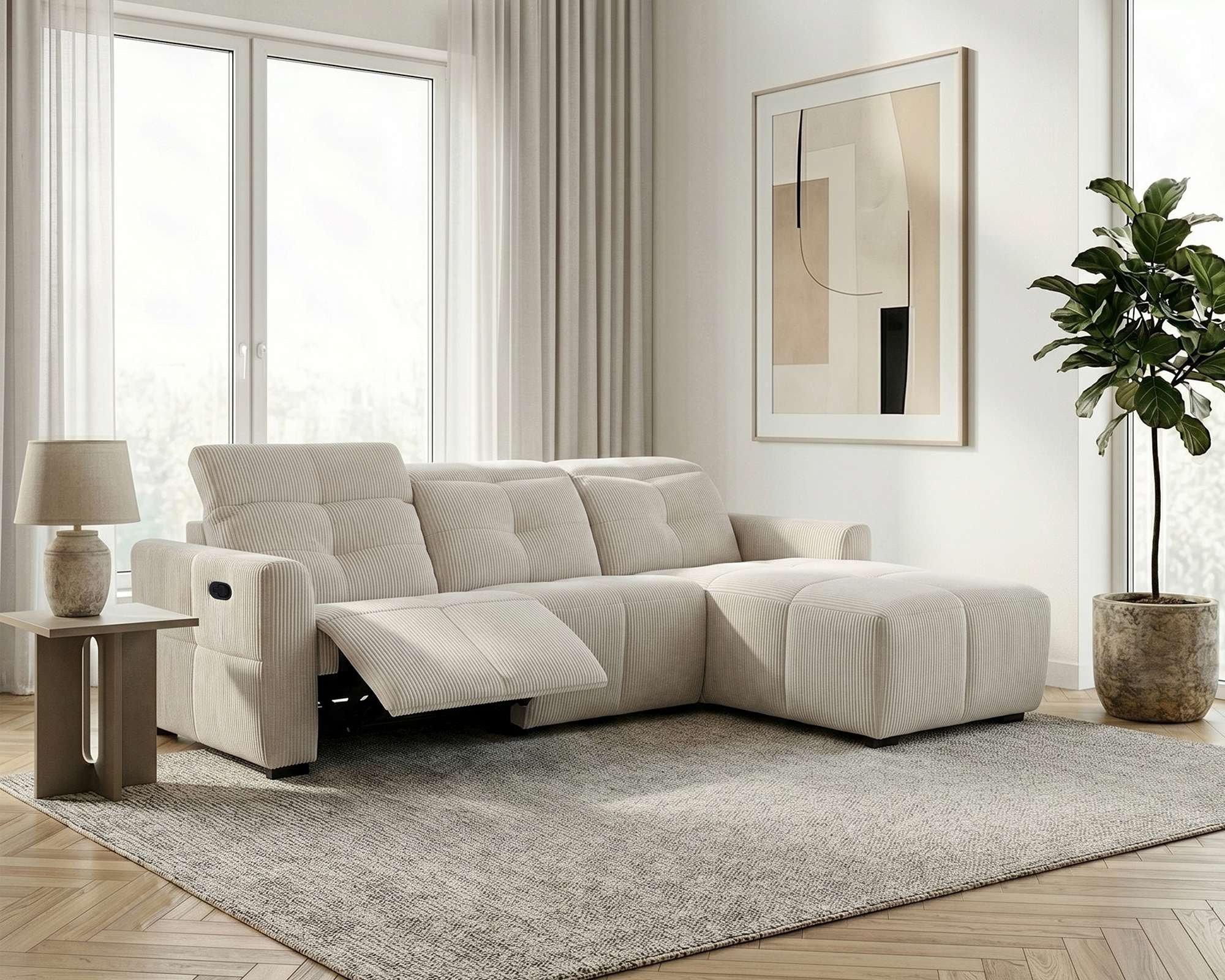 OTTO home Ecksofa "CAARLA Cord, L-Form, 261 cm, man. oder elektr. Relaxfunktion (USB-A/C)" mit USB-A und USB-C bei elektrischer Ausführung, Kopfteilverstellung