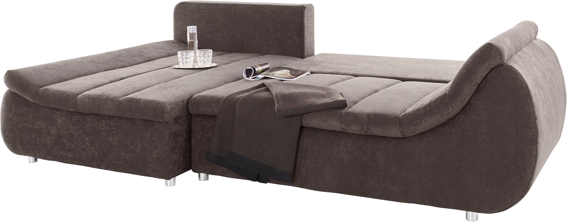 INOSIGN Ecksofa »Imola, elegant und modern, aktuelle Steppung im Sitz, bequem, L-Form«, frei im Raum stellbar, wahlweise mit Bettfunktion und Bettkasten