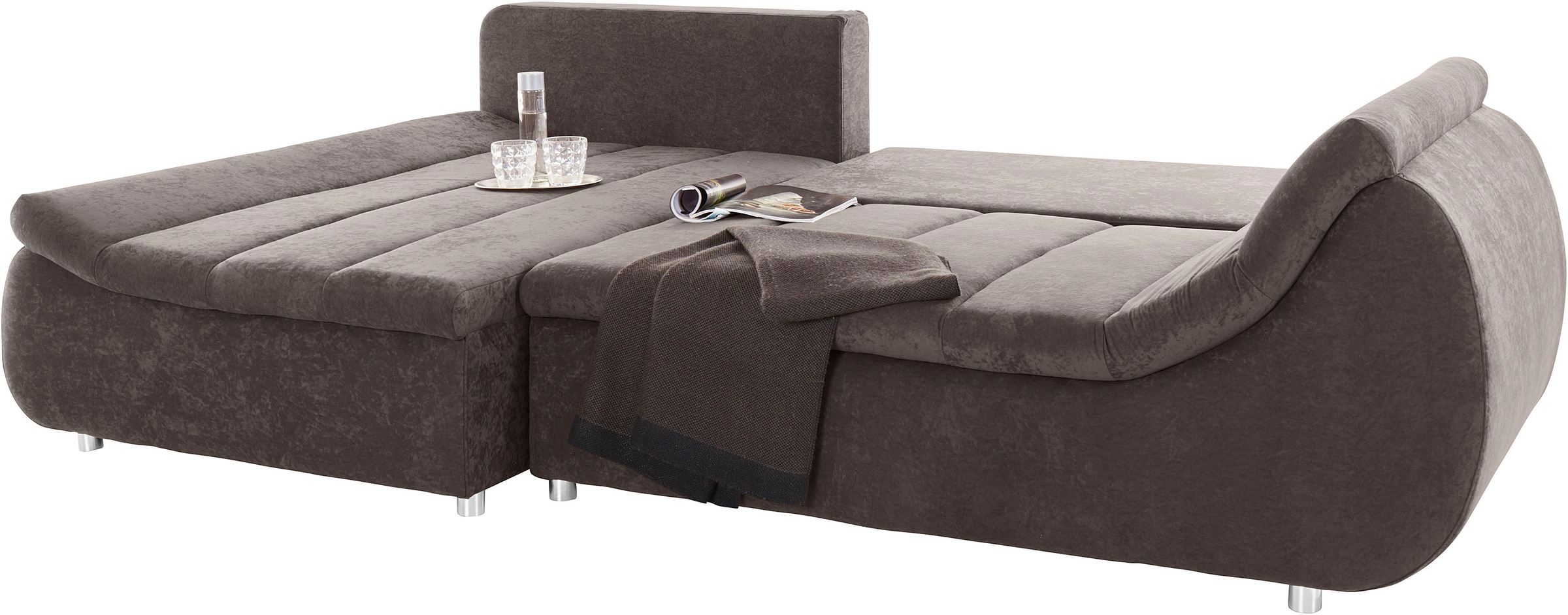 Ecksofa HOME AFFAIRE "Imola, elegant und modern, aktuelle Steppung im Sitz, bequem, L-Form", blau (anthrzit), B:271cm H:90cm T:104cm, Sofas, Ecksofa, frei im Raum stellbar, wahlweise mit Bettfunktion und Bettkasten 6