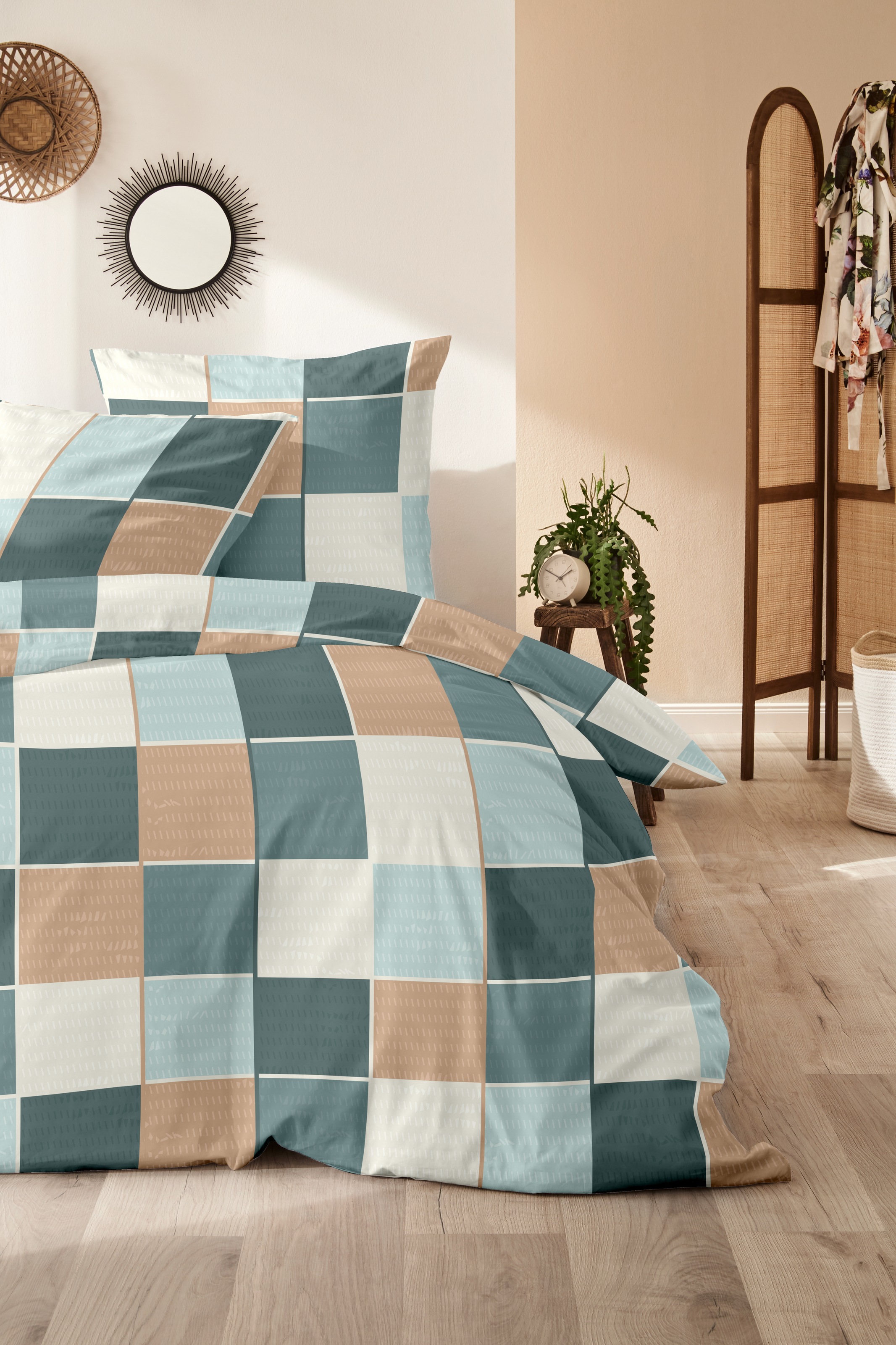 Primera Bettwäsche »Feinbiber-Bettwäsche Tile« 2 Stk. tlg. mit klasschischem Kachelmuster