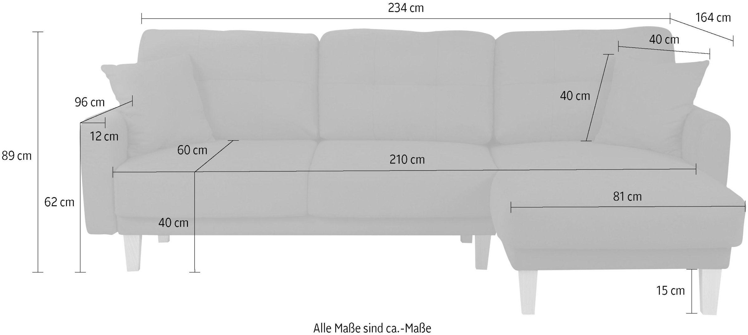 Home affaire Ecksofa »TRIPLO optionale Schlafsofa mit Bettkasten, Maße B/T/H: 234/164/89 cm«, L-Form wahlweise mit Bettfunktion - Liegefläche 132x210 cm
