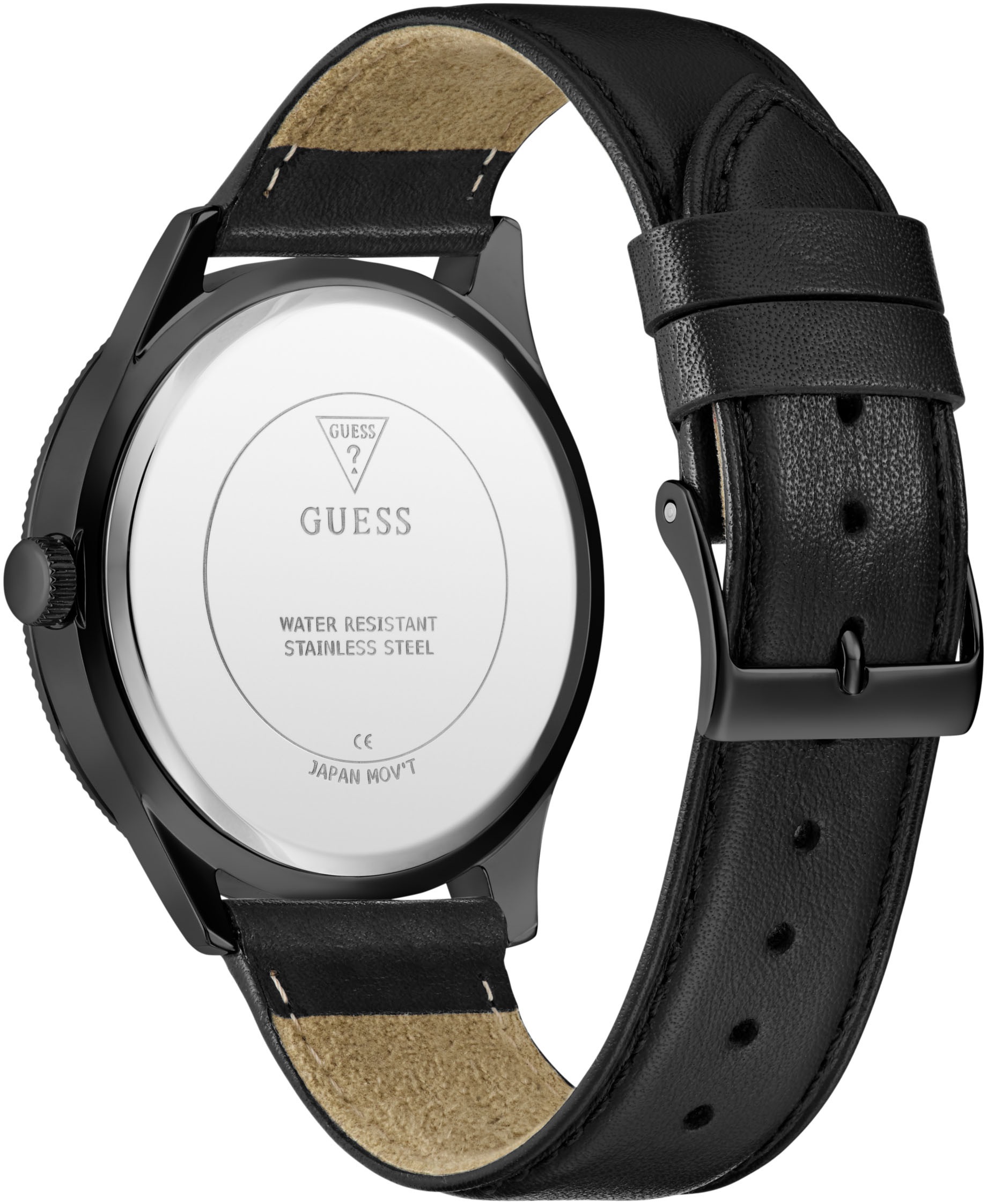 Guess Quarzuhr »DEX«, Armbanduhr, Herrenuhr, Lederarmband, Mineralglas, analog