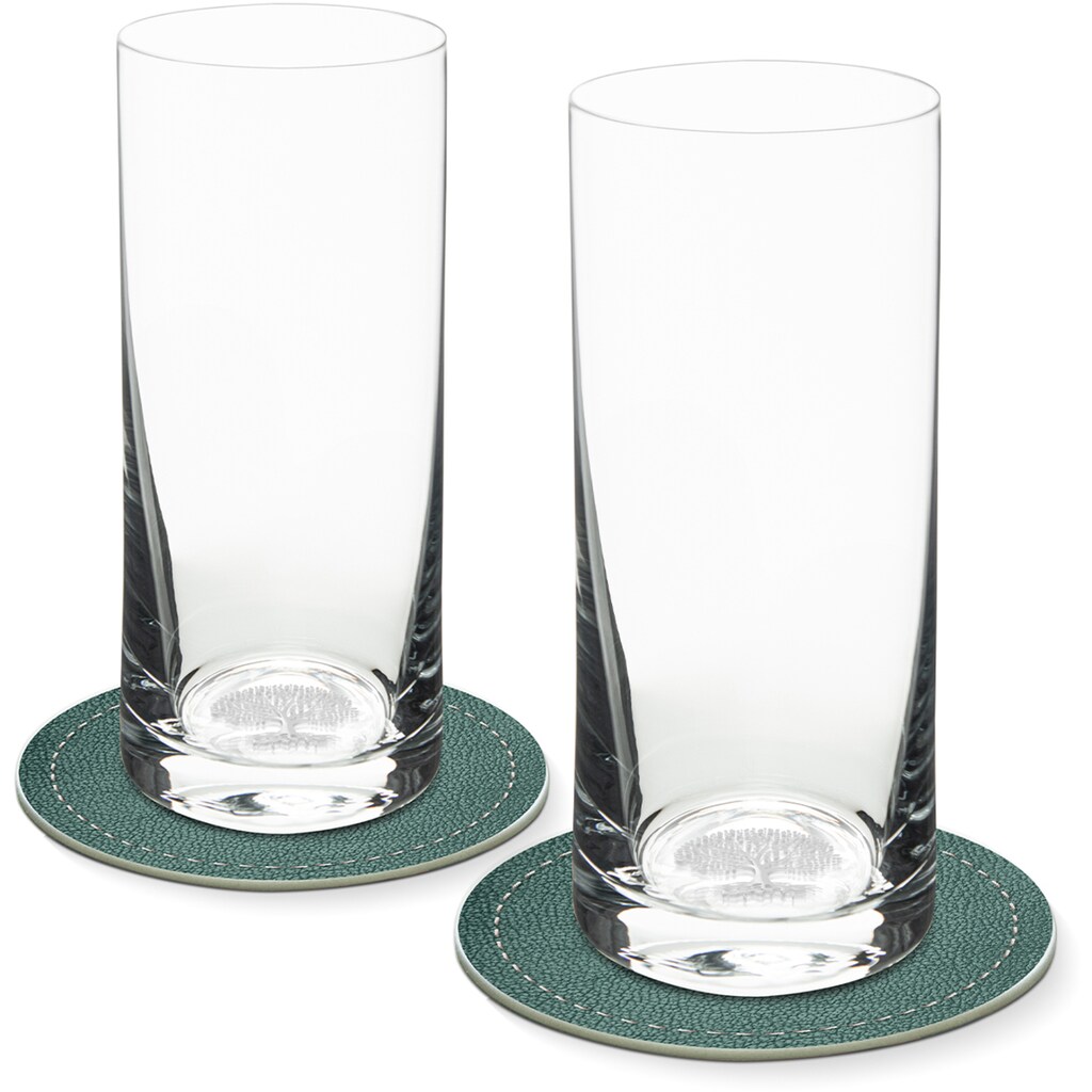 Contento Longdrinkglas, (Set, 4 tlg., 2 Longdrinkgläser und 2 Untersetzer)