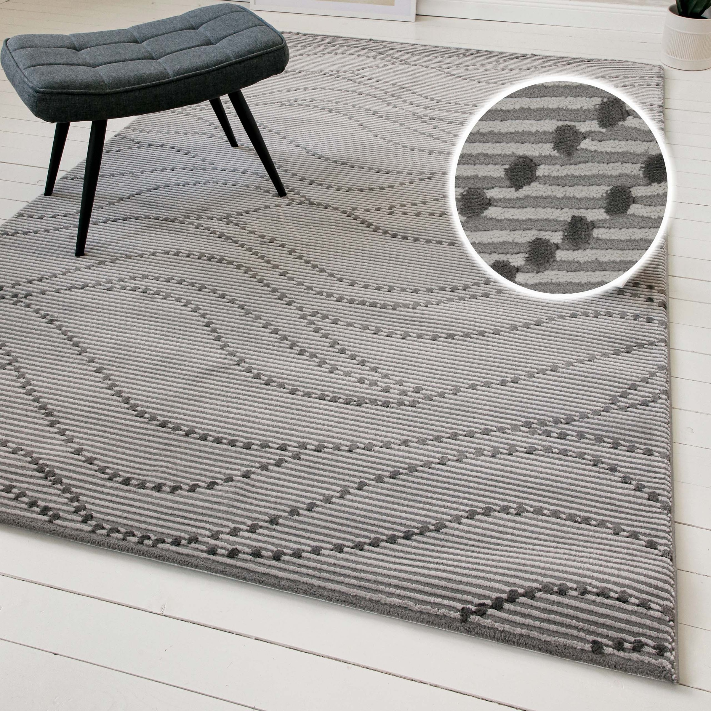 Teppich OTTO HOME "Adlee", grau, B:200cm H:12mm L:200cm, Polyester, Teppiche, Teppich, Kurzflorteppich, gewebt, geometrisch, Wohnzimmer, modern, Punkte