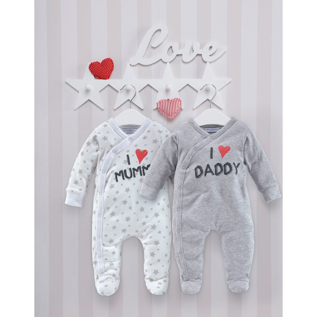 Klitzeklein Schlafoverall »I love Mummy / I love Daddy«, (Packung, 2 tlg.), aus Bio-Baumwolle, Baby-Overalls