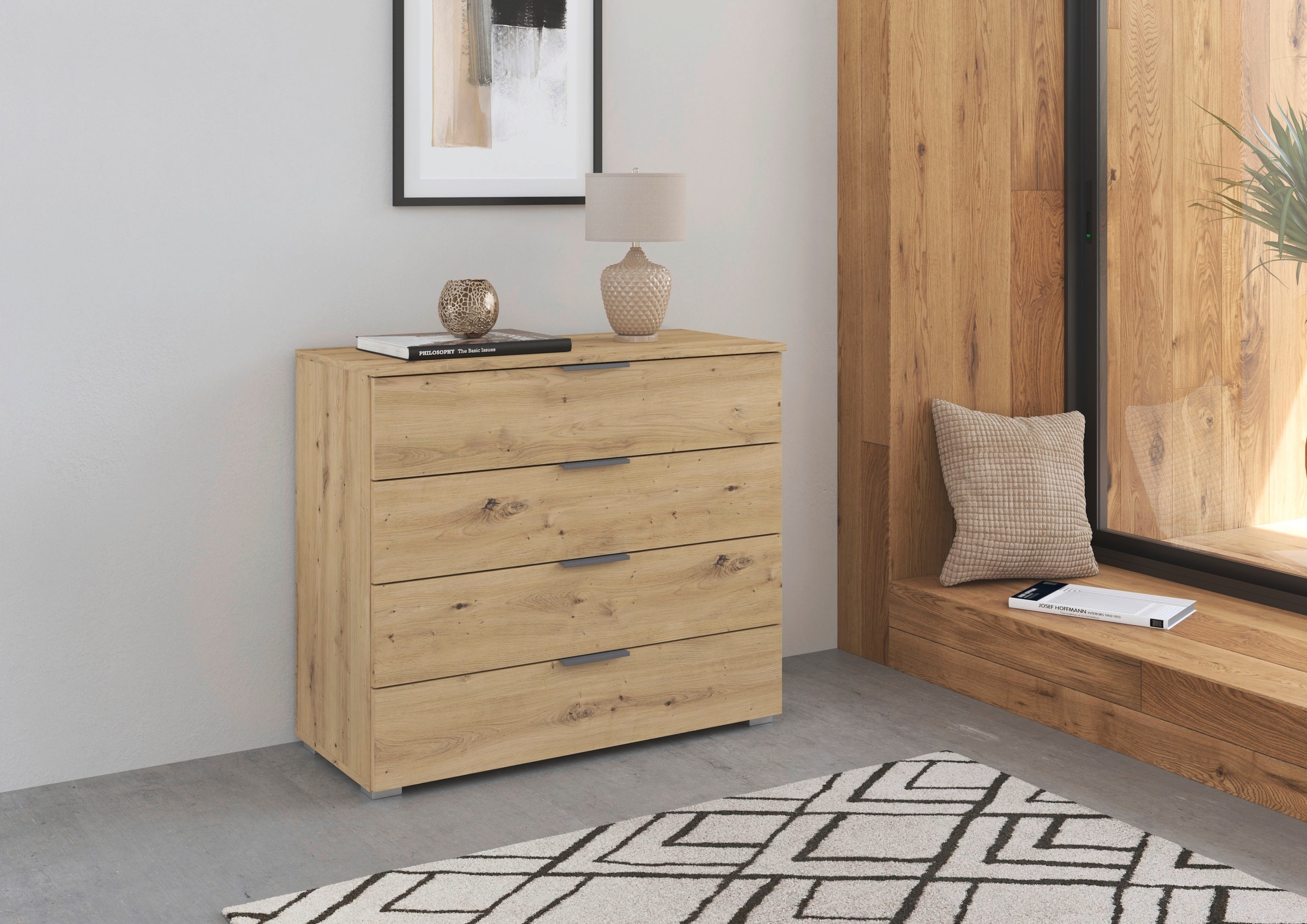 rauch Schubkastenkommode »Sideboard Schubladenkommode AGORDO mit Dekor- oder Hochglanzfront«, (in zwei Griff-Farben), Breite 93 cm mit 4 großen Schubladen für viel Stauraum MADE IN GERMANY