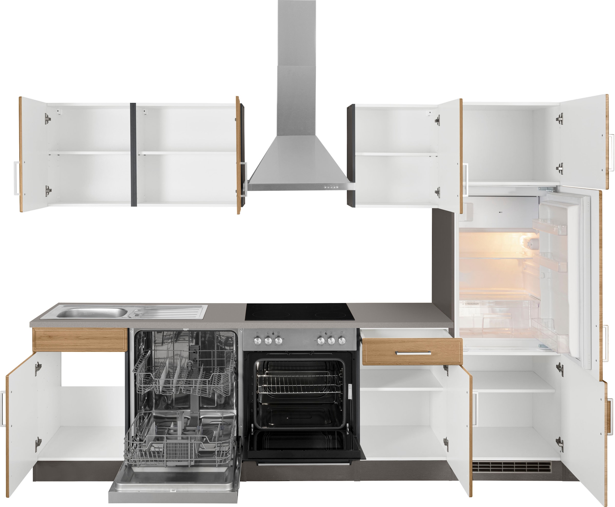 KOCHSTATION Küchenzeile »KS-Stockholm«, Breite 280 cm, mit hochwertigen MDF Fronten im Landhaus-Stil