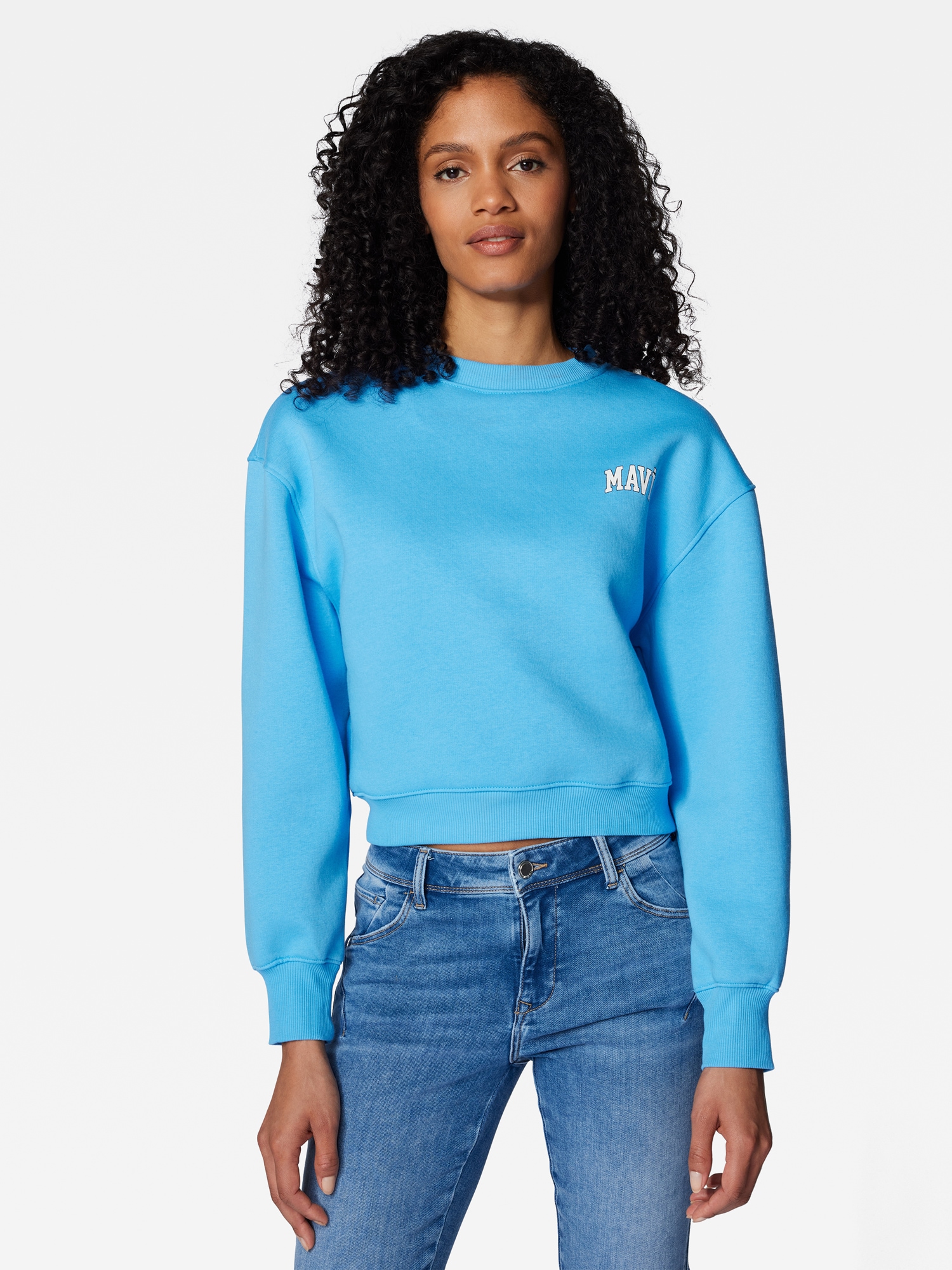 Mavi Rundhalspullover »LOGO SHORT SWEATSHIRT«, Pullover mit Mavi Logo gestrickt