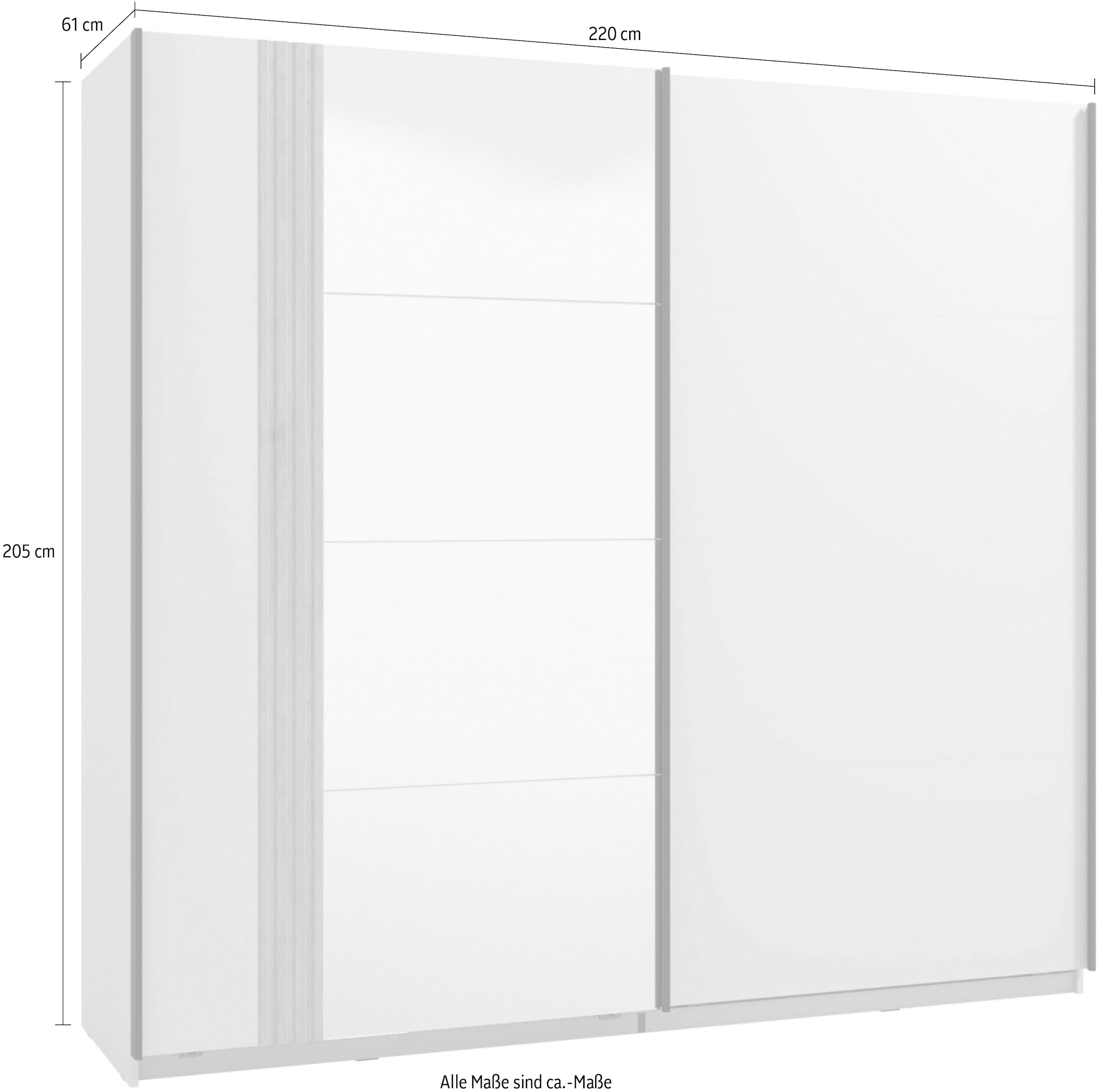 Home affaire Schwebetürenschrank »Belfort, Kleiderschrank mit Spiegel, Made in Europe«, (wähle deine perfekte, individuelle Innenausstattung), 2 Schiebetüren, 220x61x205cm, FSC® -zertifizierter Holzwerkstoff