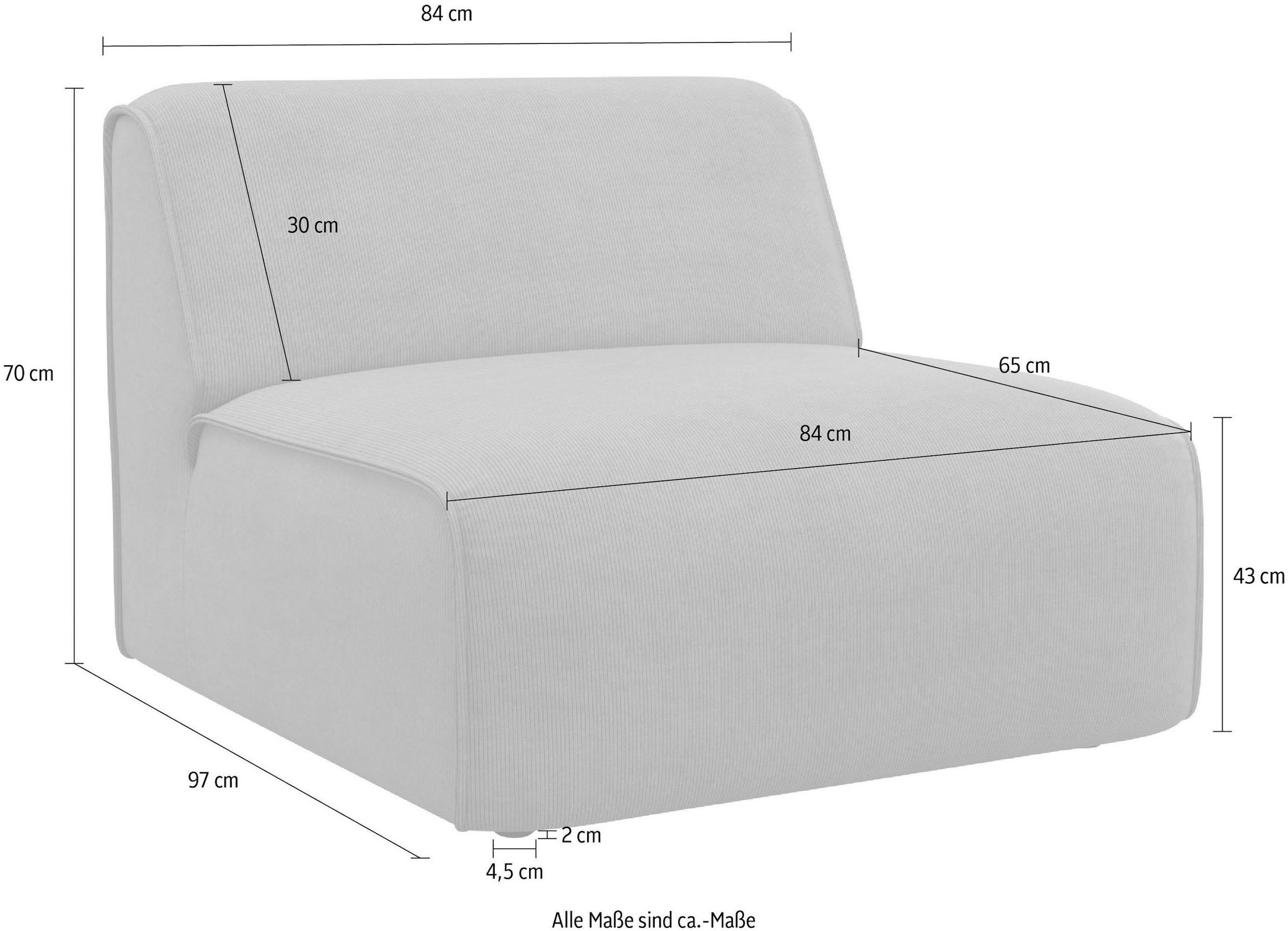 RAUM.ID Sessel »Merid Sofa-Mittelelement, Maße B/T/H: 84/97/46 cm«, als Modul oder separat verwendbar, für individuelle Zusammenstellung