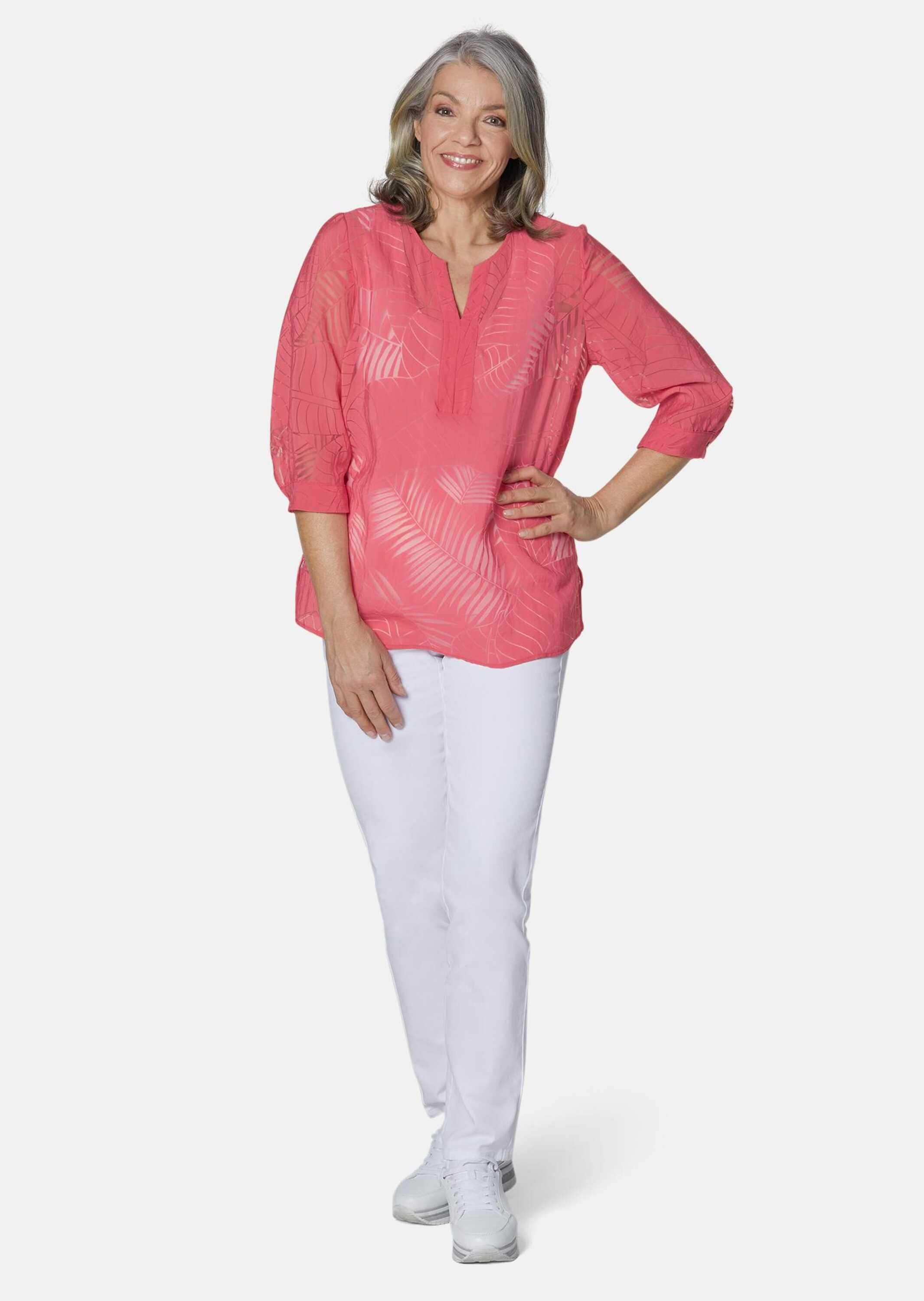 GOLDNER Kurzarmbluse »Kurzgröße Leger geschnittene Ausbrennerbluse«