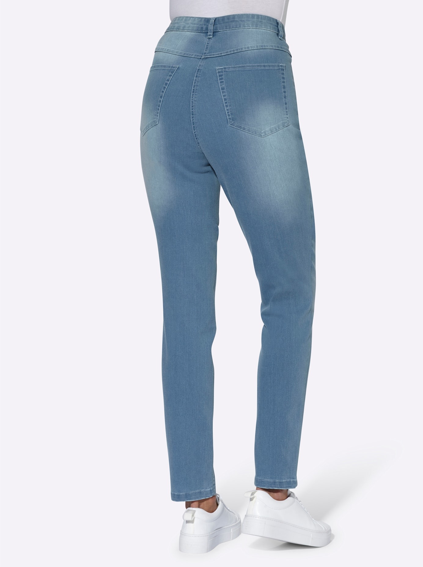 High-waist-Jeans CLASSIC BASICS, Damen, Gr. 19, Kurzgrößen, blau (blau, bleached), 81% Baumwolle, 17% Polyester, 2% Elasthan, unifarben, lang, Jeans High-Waist-Jeans 2