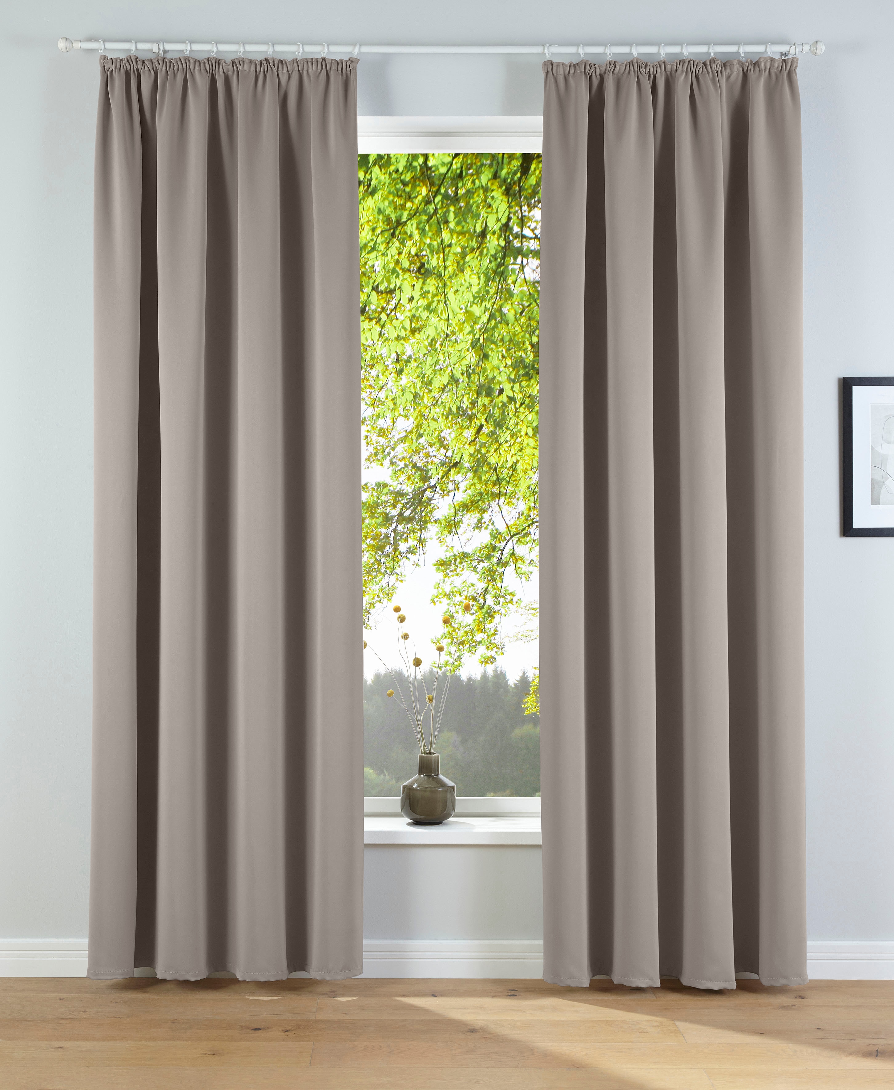 OTTO home 1100000002199 "Solana, Gardinen mit Kräuselband, Vorhänge, Wohnzimmer, modern," Kräuselband 2 Stk. tlg. 2er-Set Verdunklungsvorhang mit Thermofunktion, Bestseller, einfarbig