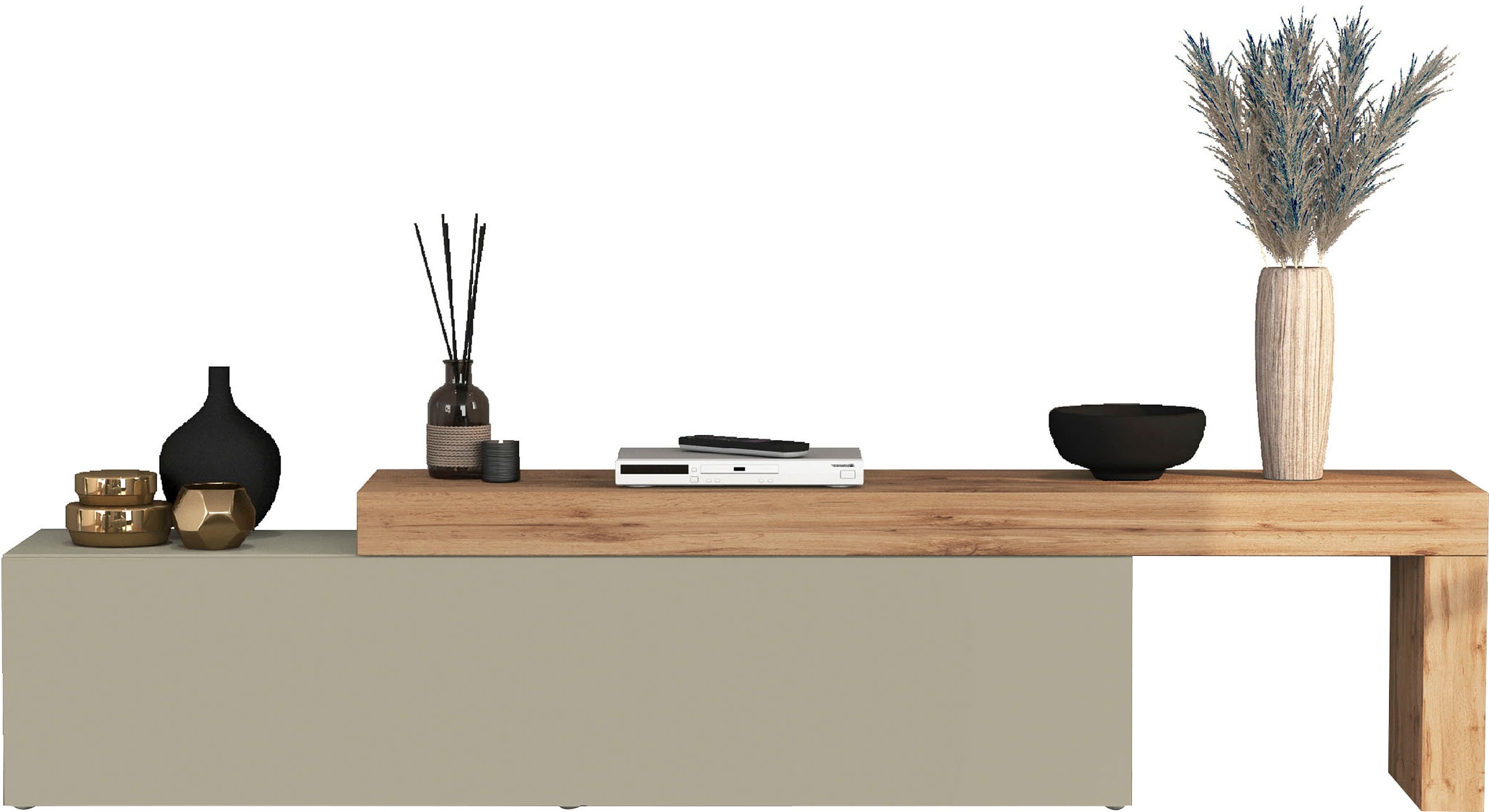 INOSIGN Lowboard »Chronos TV-Board, TV-Schrank«, (1 St., Breite verstellbar von 190 bis 350 cm), Breite 270 cm TV-Board,Lowboard,1 Klappe und ein L-Förmiger Aufsatz