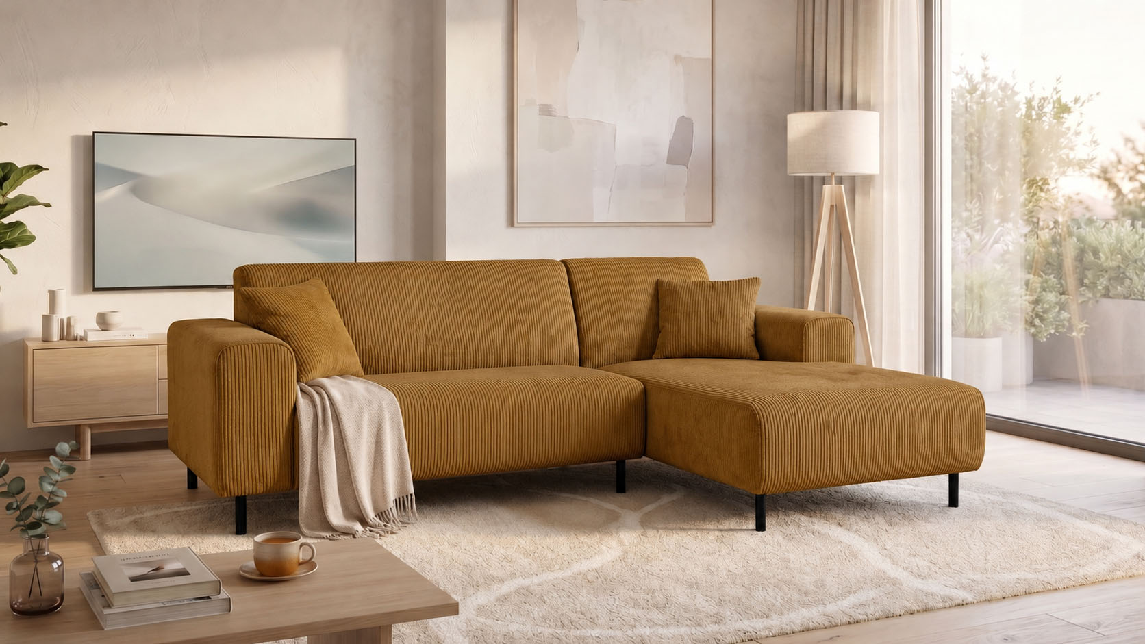 OTTO home Ecksofa "ARROS L-Form mit Wellenunterfederung, Maße B/T/H: 235/163/81 cm" incl. Zierkissen, mit Recamiere rechts/links bestellbar, auch in Cord