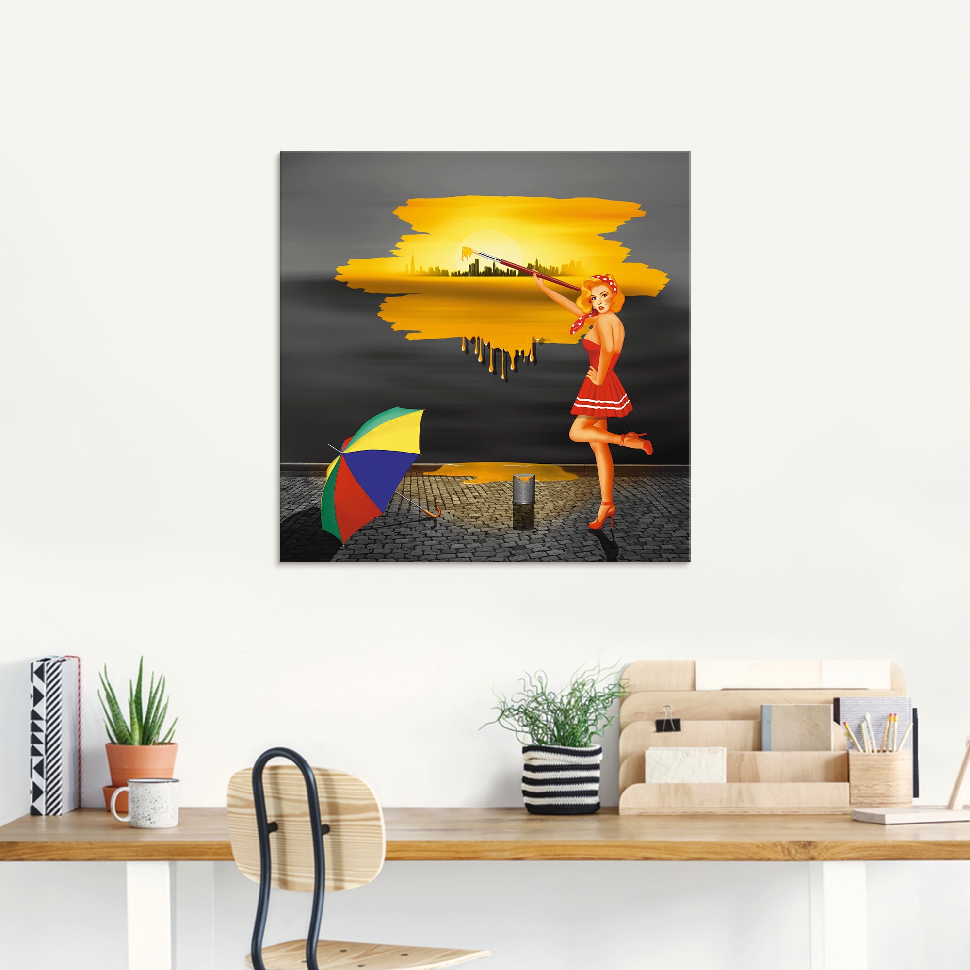 Artland Glasbild »Ein Künstler malt sein Leben bunt«, Frau, (1 St.), in verschiedenen Größen