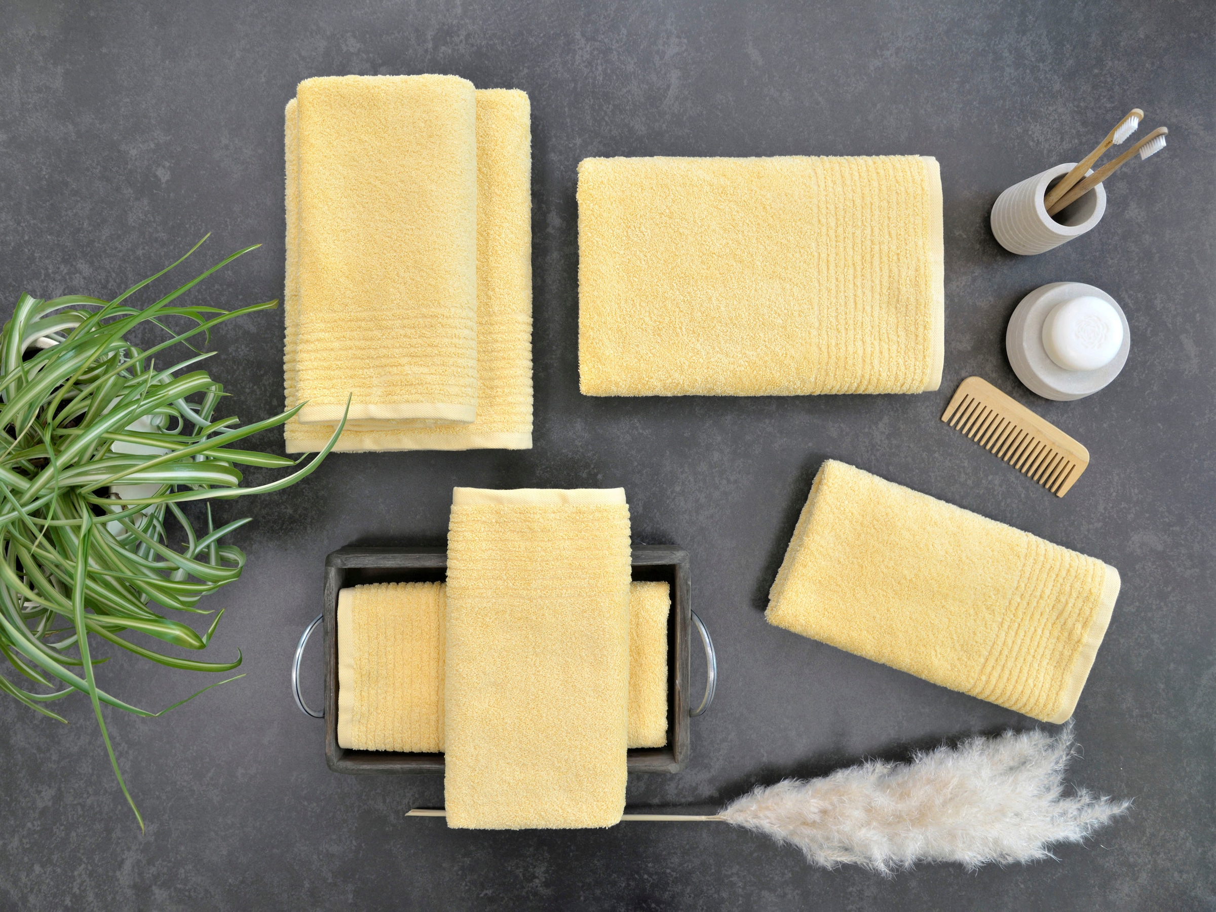 Dyckhoff Handtuch Set »Brillant«, Set, 6 tlg., Walkfrottee, mit Streifenbordüre;4 Handtücher (50x100cm), 2 Duschtücher (70x140cm)