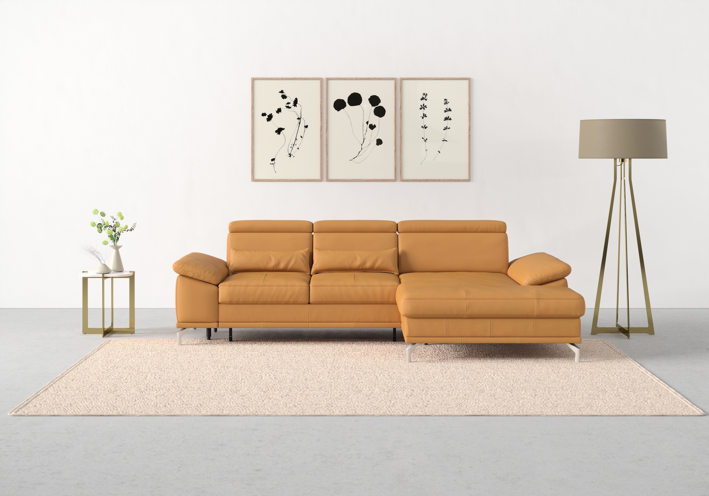 sit&more Ecksofa »Cabrio L-Form, mit Sitztiefenverstellung, Arm- und Kopfteilverstellung«, 2 Nierenkissen, Federkern, optional Bettfunktion und Stauraum