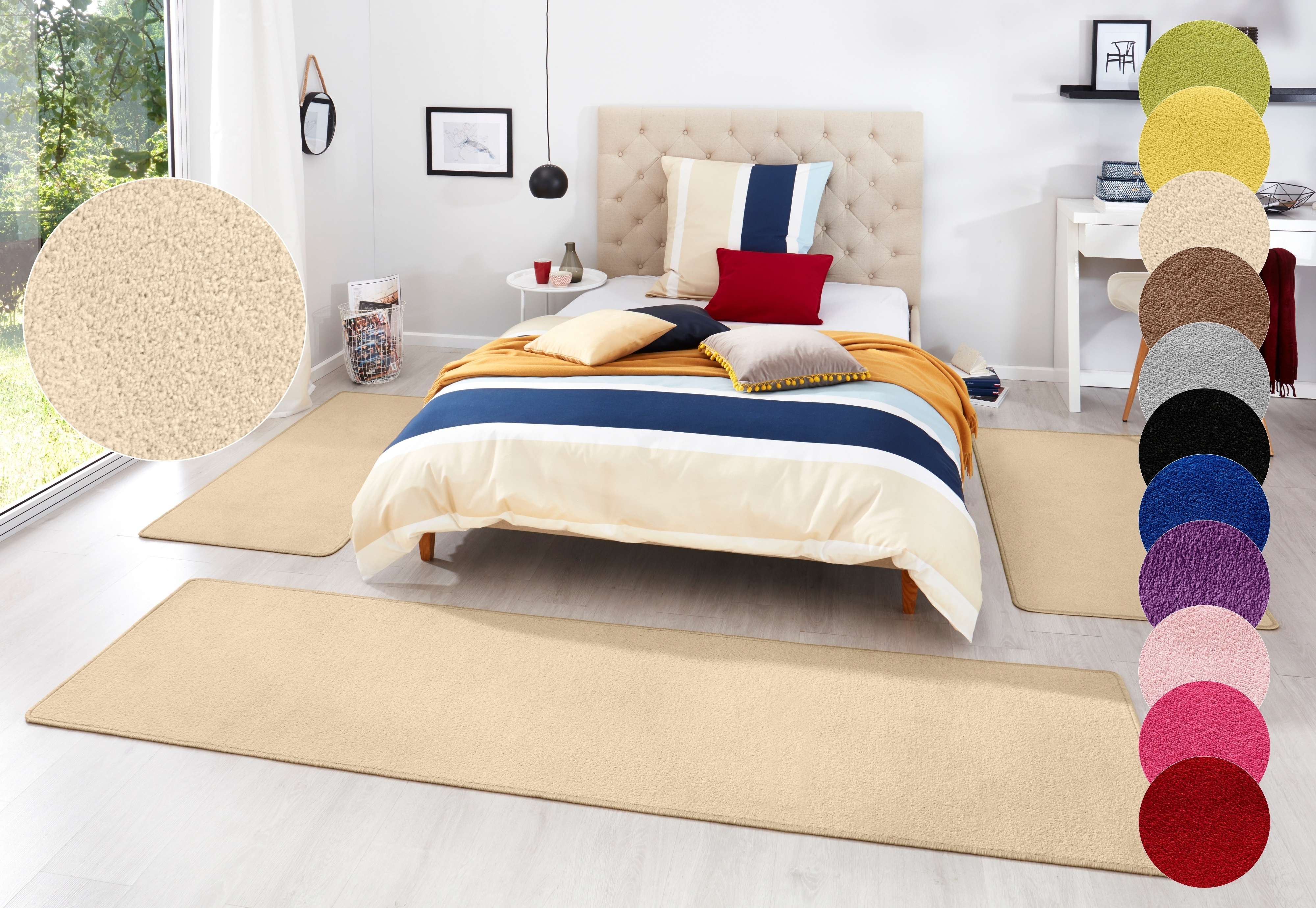 Bettumrandung HANSE HOME, H:7mm, beige, Obermaterial: 100% Polypropylen, Schlafzimmer, Bettumrandungen, "Fancy", Unifarben, Bettvorleger, 3-teiliges