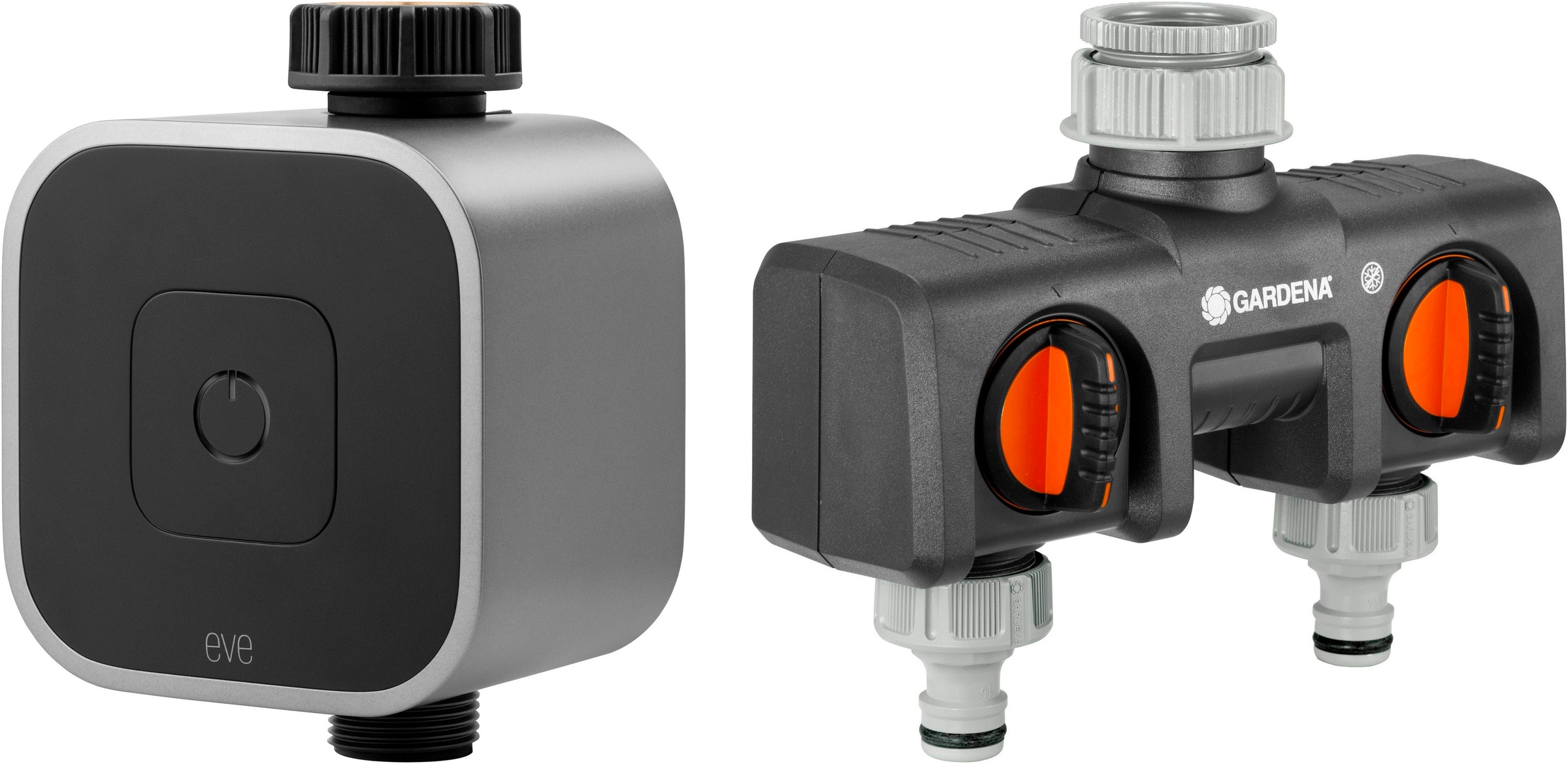 EVE Bewässerungscomputer "Aqua (HomeKit) + Schlauchverbinder 2-Wege-Verteiler", B:77mm H:128mm, grau, Bewässerungscomputer
