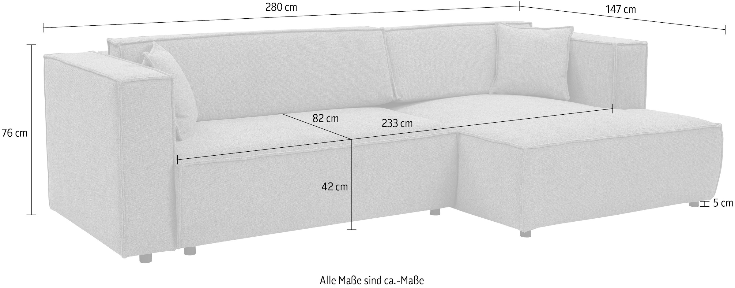 WERK2 Ecksofa »Atlanta, moderne Designsprache, Stellmaße 280x147cm, L-Form, Kedernaht«, hoher Komfort, Schlaffunktion & Bettkasten, Cord, Anthrazit