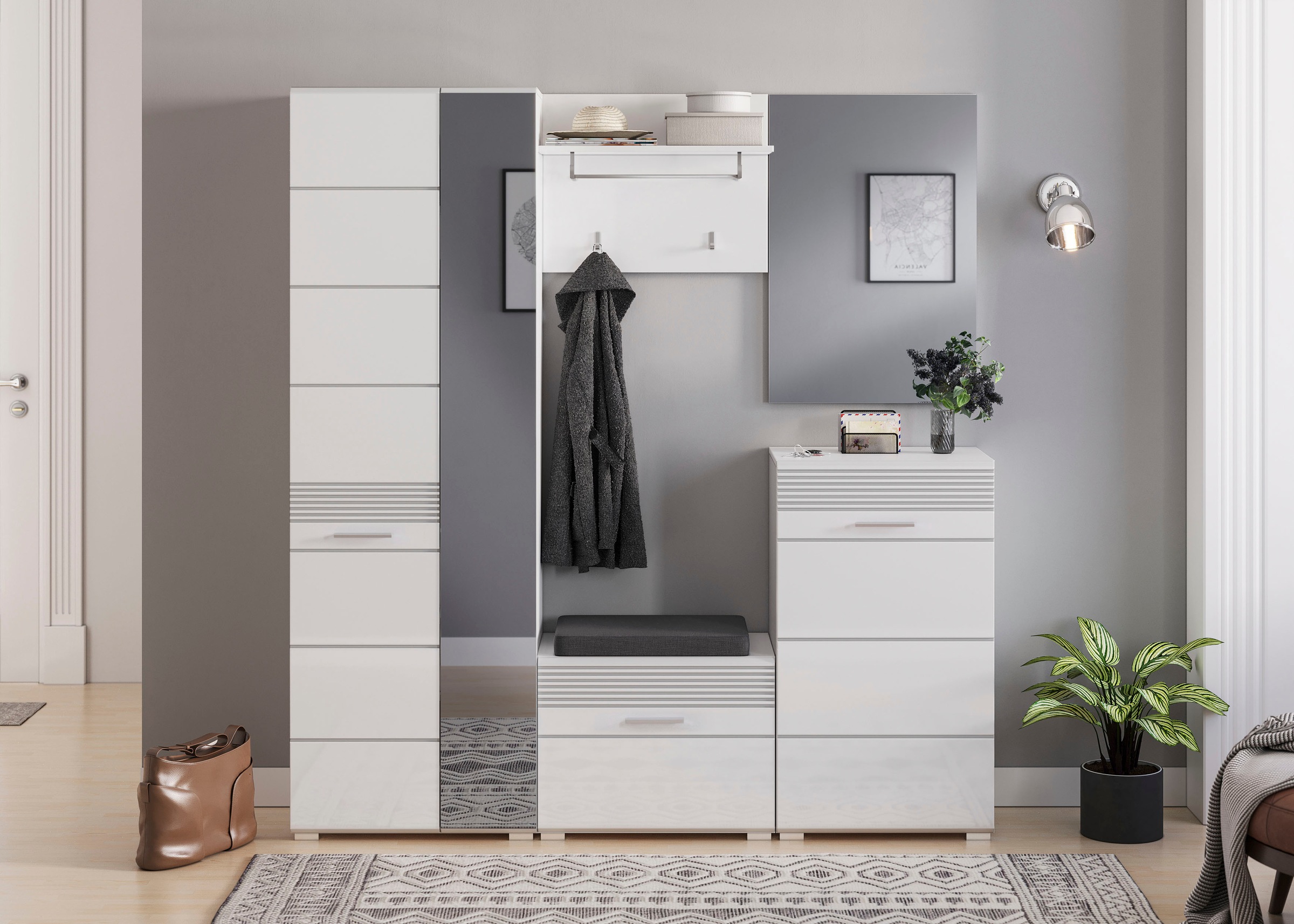 INOSIGN Garderoben-Set "Malmö, Breite 115cm, MDF Front mit Rillenfräsung, 4 günstig online kaufen