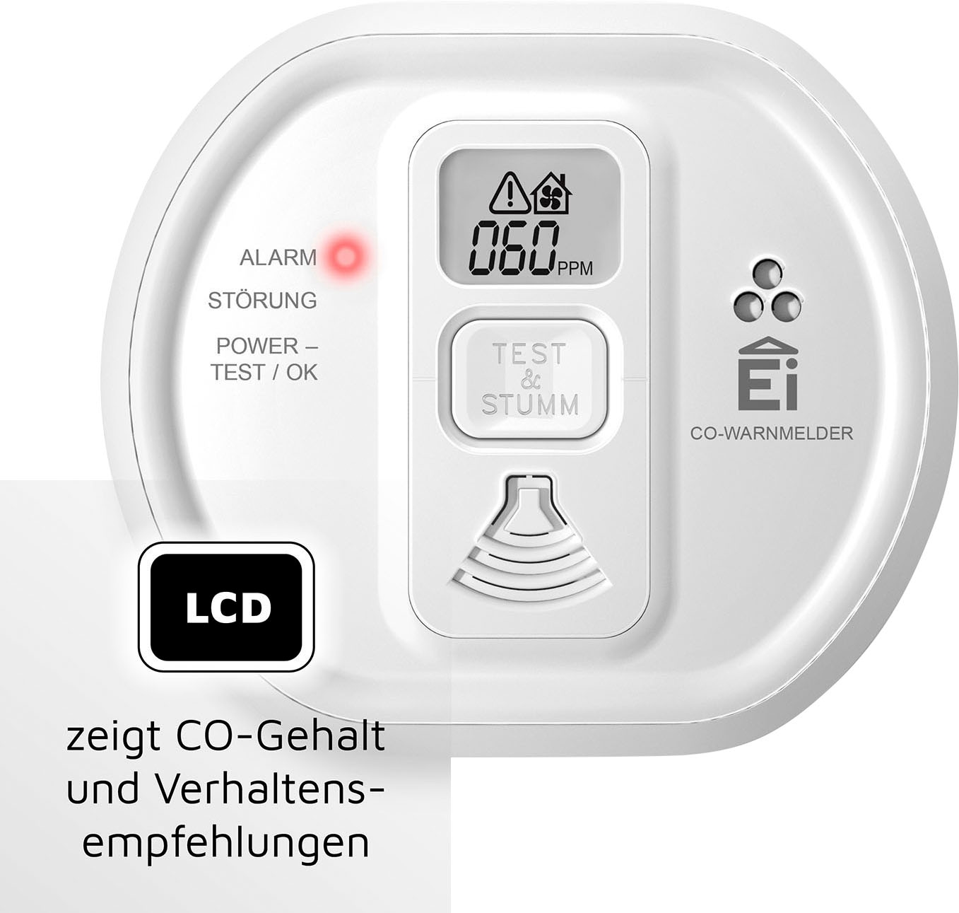Ei Electronics CO-Melder »Ei208D«, LCD-Display, mit 10-Jahres-Batterie und LCD-Display