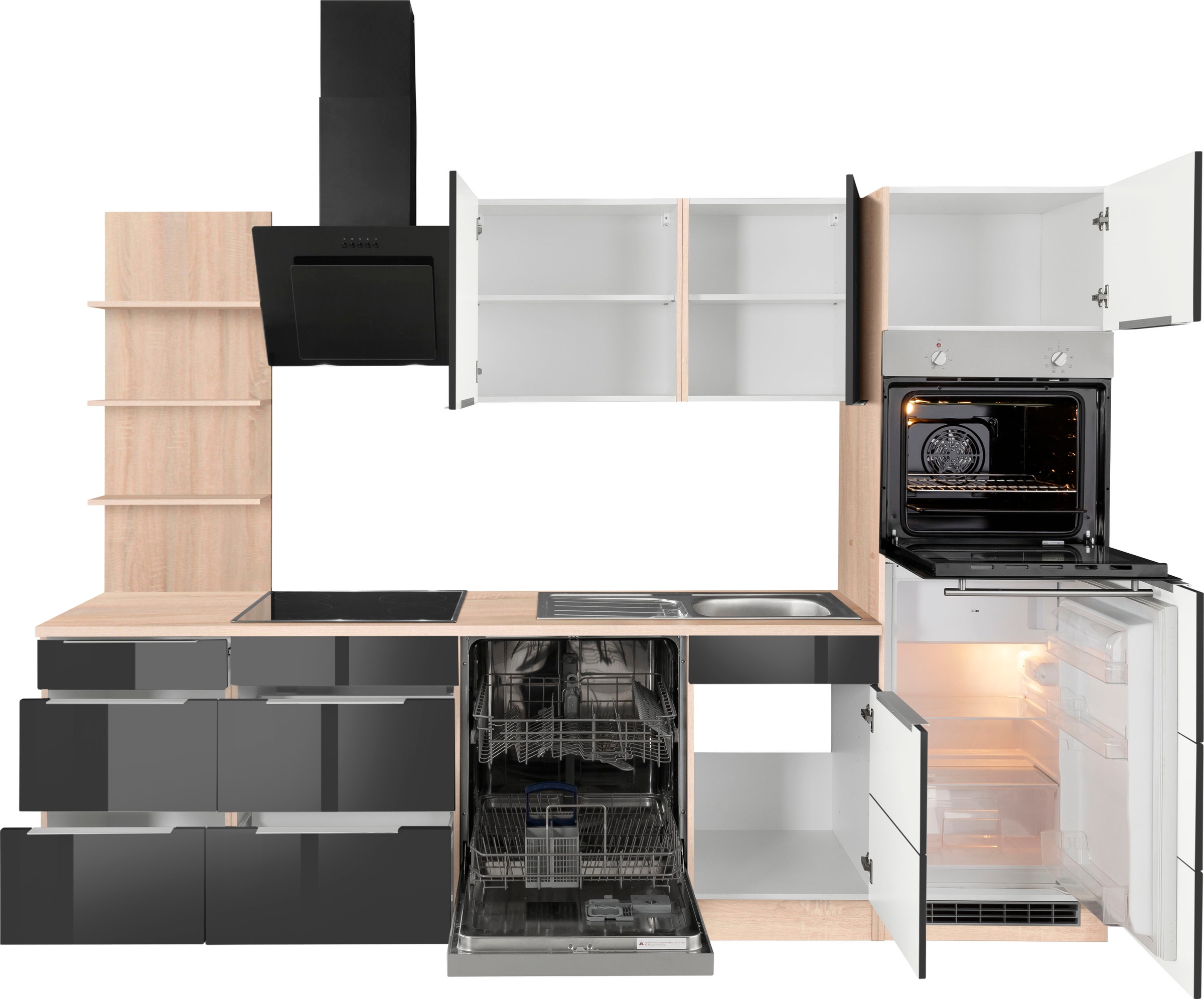 KOCHSTATION Küchenzeile »KS-Brindisi Breite 280 cm«, wahlweise mit E-Geräten und Induktion, mit MDF-Fronten und Regal