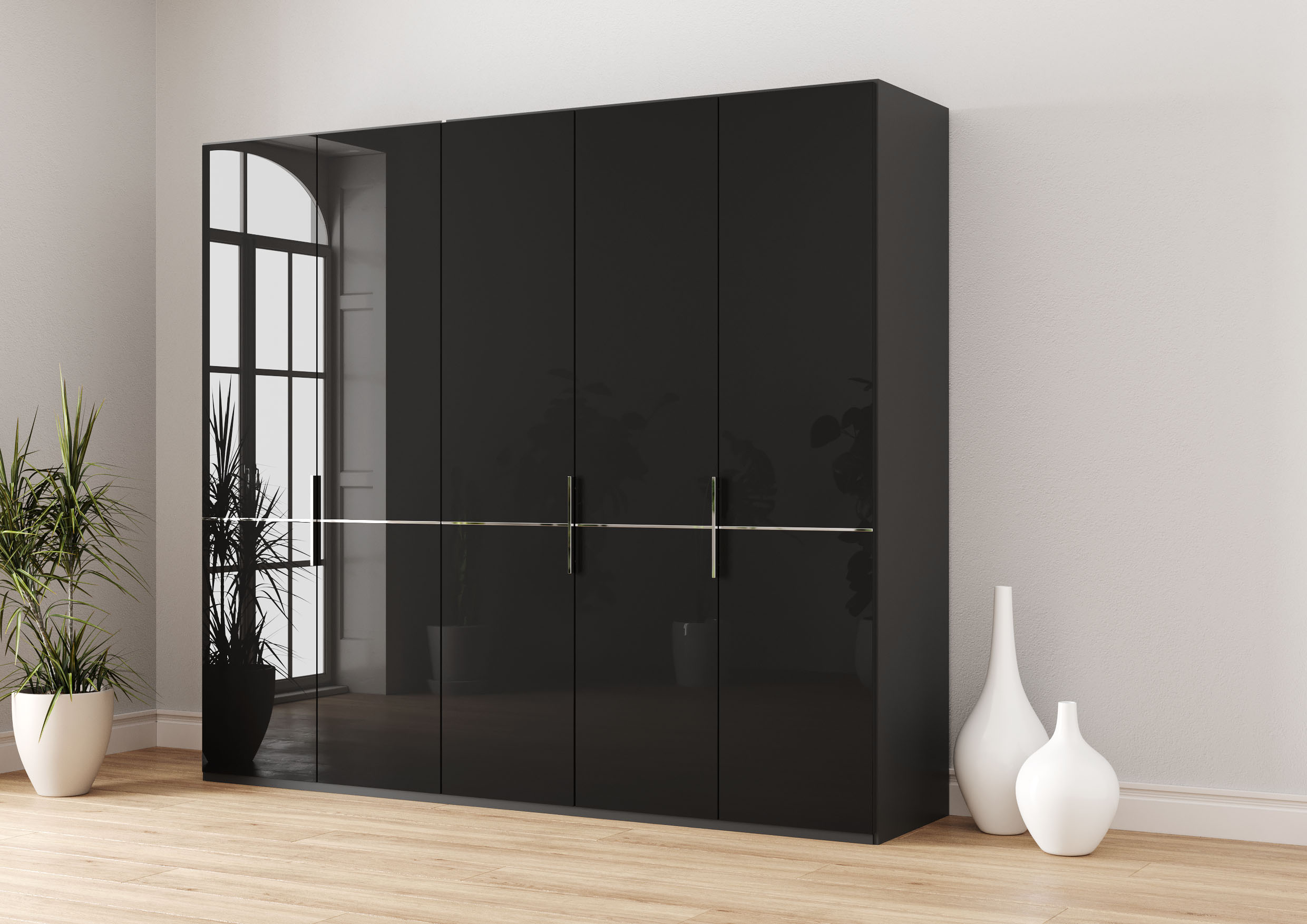 Musterring Kleiderschrank "Imola W" Einlegeböden und Kleiderstangen,mit Glastüren und Aufleistung in Chrom