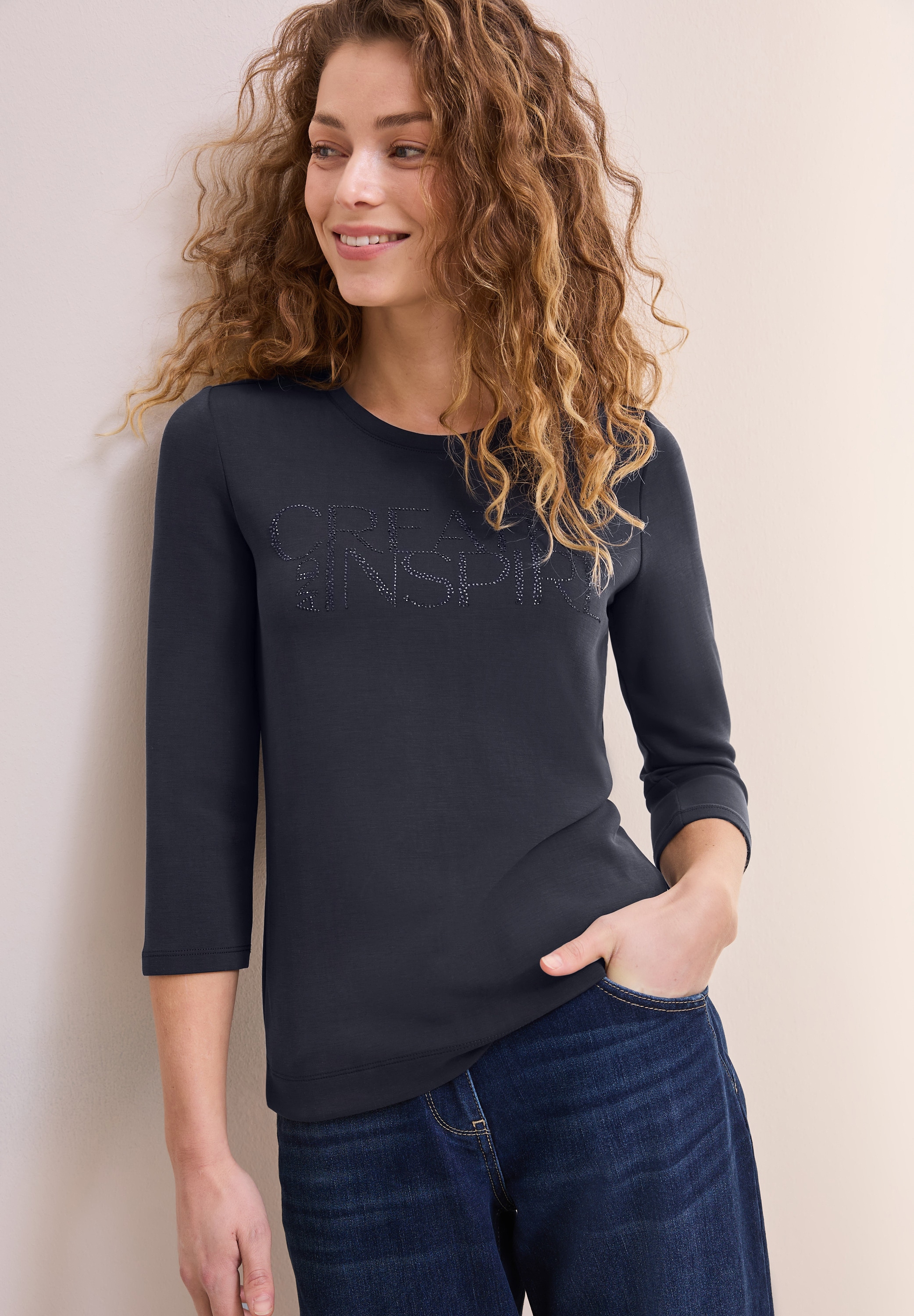 Cecil 3/4-Arm-Shirt, mit Glitzer Schriftzug
