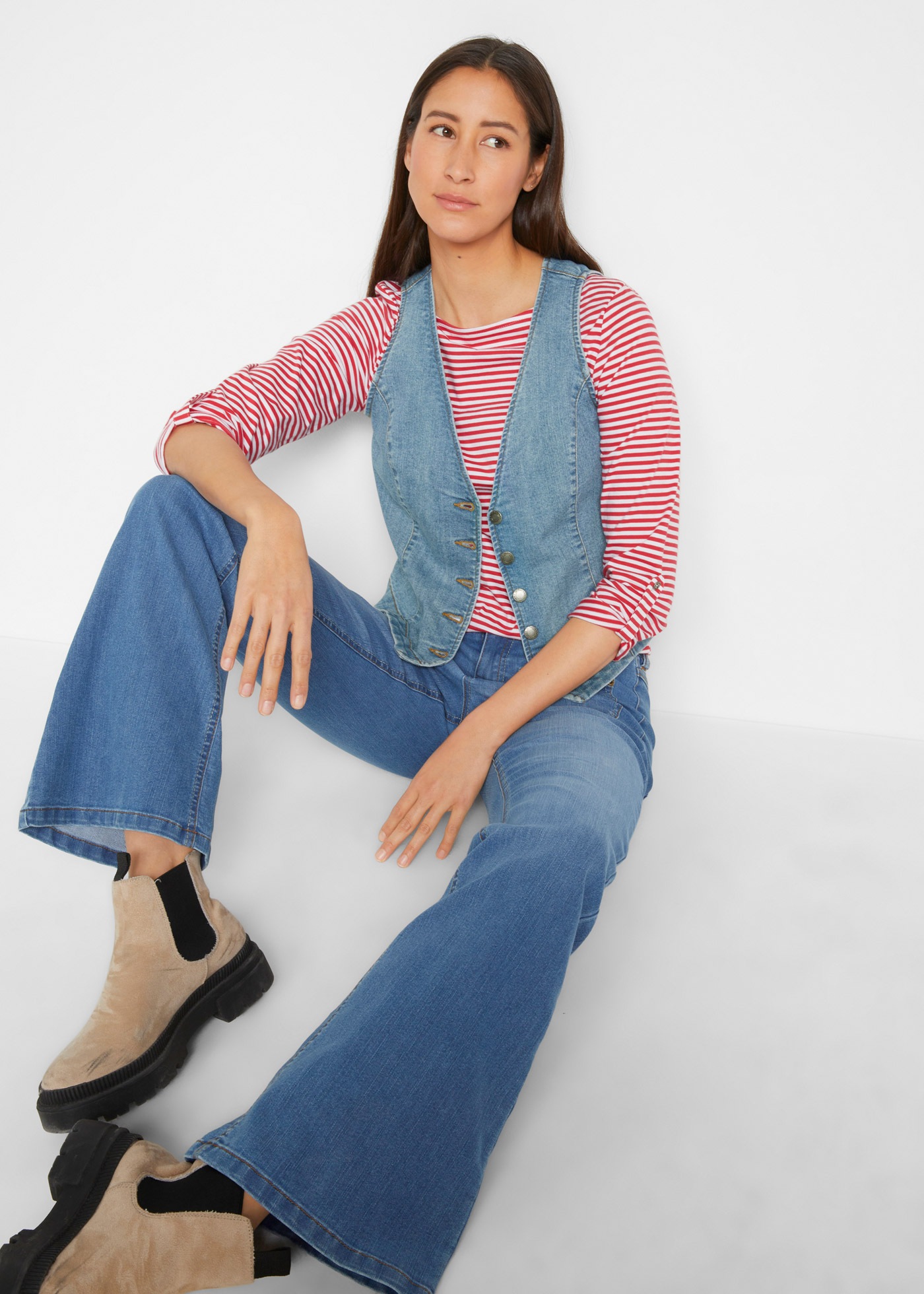 bonprix Jeansweste "Stretch-Jeansweste" aus Baumwollmischung, taillierte Pa günstig online kaufen