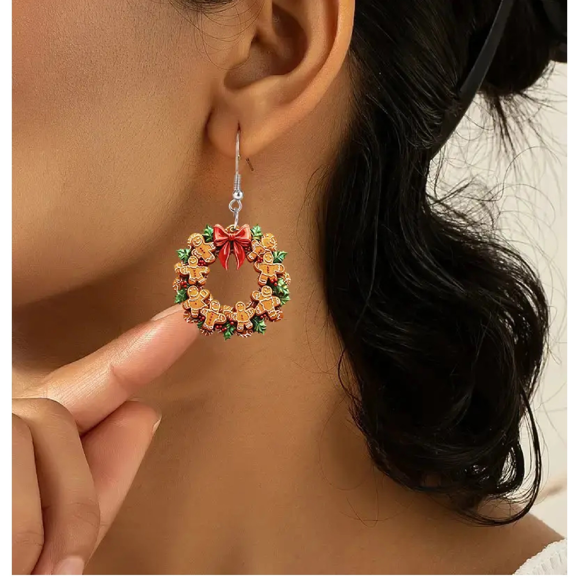 ONE ELEMENT Christmas Wreath Earrings Multicolor Acrylic 2