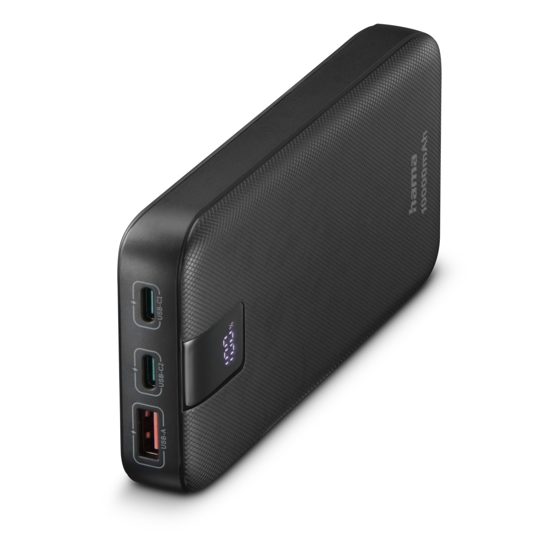 HAMA Powerbank "Power Pack 10000 mAh (Schnellladen, 2x USB-C 1x USB-A, mit Ladekabel)", 10.000mAh, grau, Akkumulatoren, Schnellladefunktion mit Power
