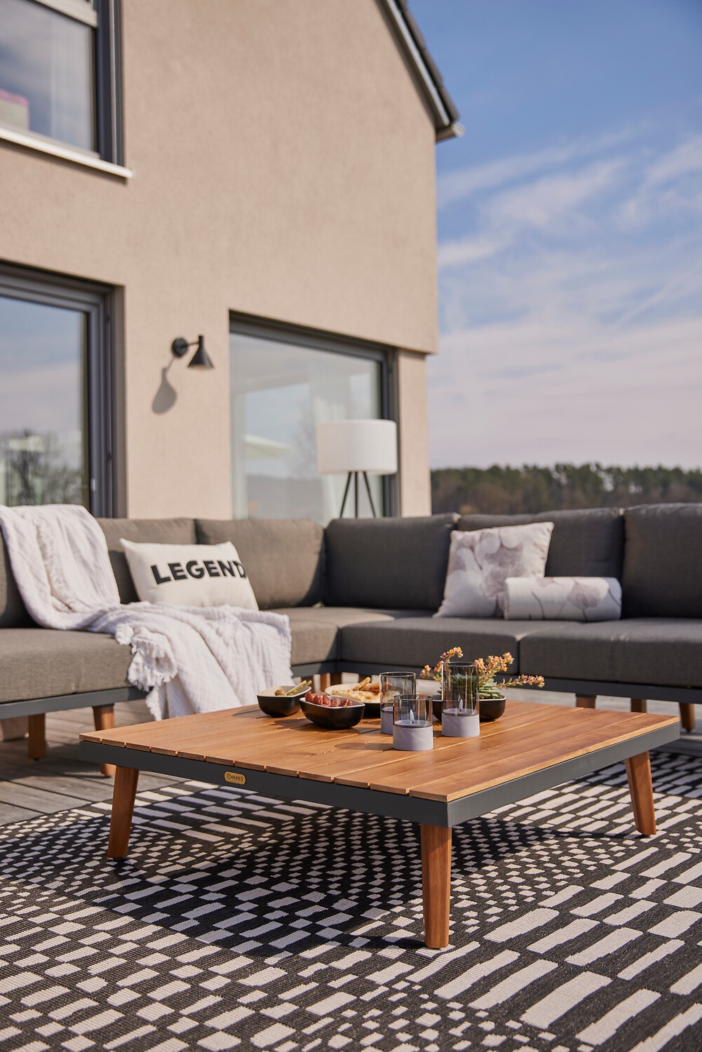 MERXX Gartenlounge-Set »Athen« 1x Eckbank, 1x Tisch 95x95 cm, inkl. Sitz- und  Rückenkissen, 15 Stk. tlg. Aluminiumgestell mit Akazienholz, FSC 100%, Unser Dauertiefpreis