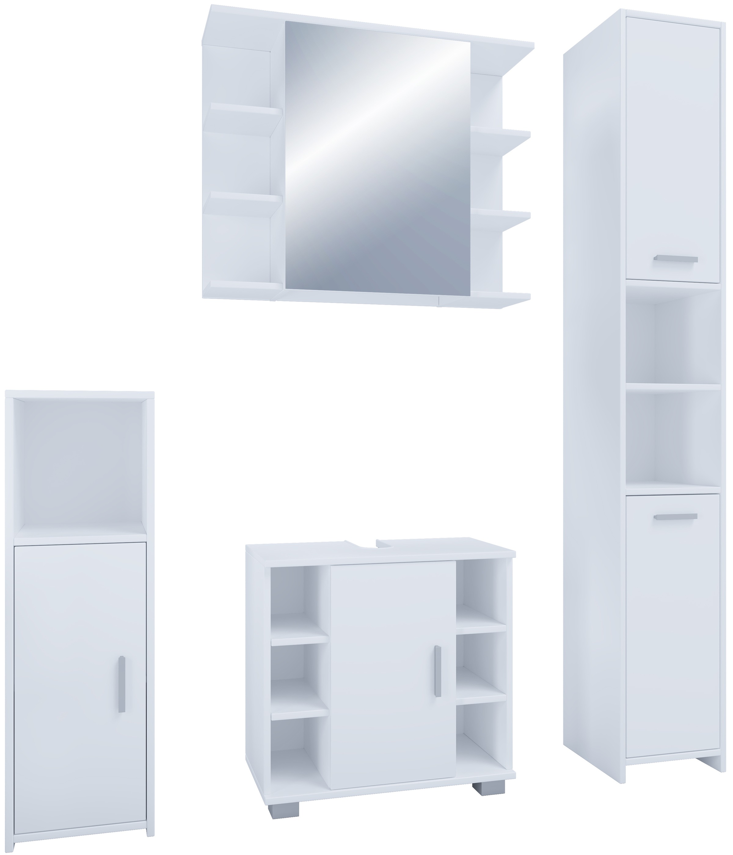 VCM Waschbeckenunterschrank »VCM 4-tlg. Badmöbelset | Badmöbel | Set aus Unterschrank, Midischrank, Hochschrank und Spiegelschrank | Badezimmermöbel - Zalo II«, (4 St.)