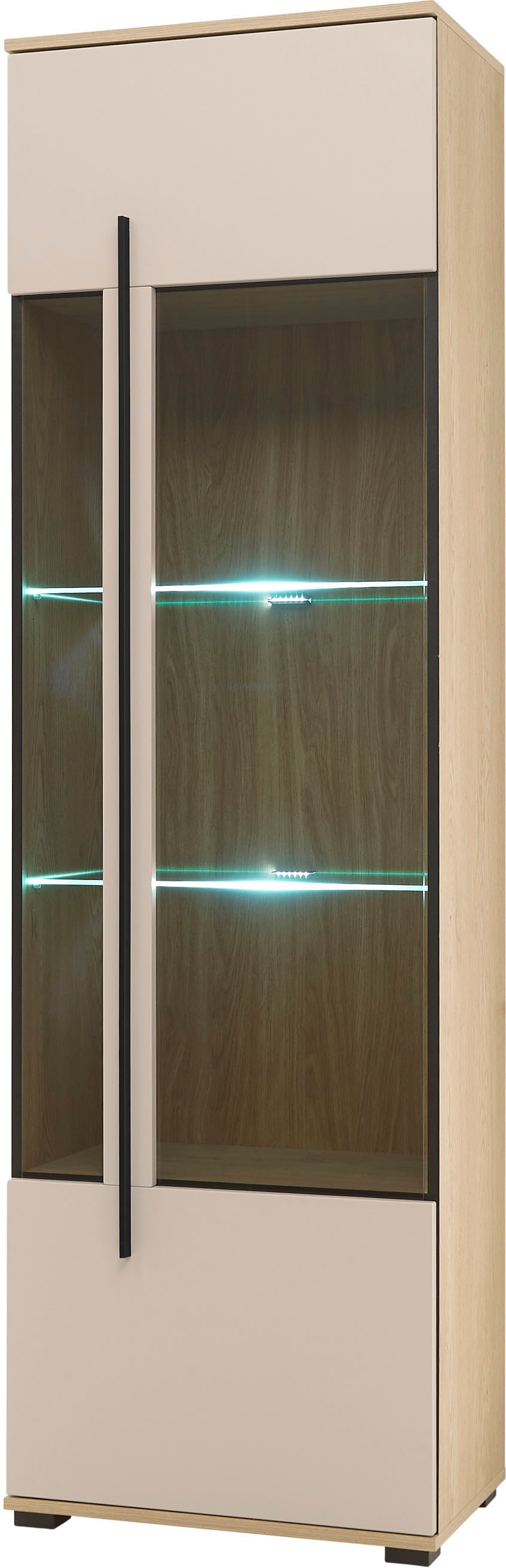 Home affaire Vitrine "Cantara, Vitrinenschrank in Eiche Evoke, Weiß o Kaschmir, Standvitrine" schwarzer Stangengriff, ausreichend Stauraum, vielseitig einsetzbar