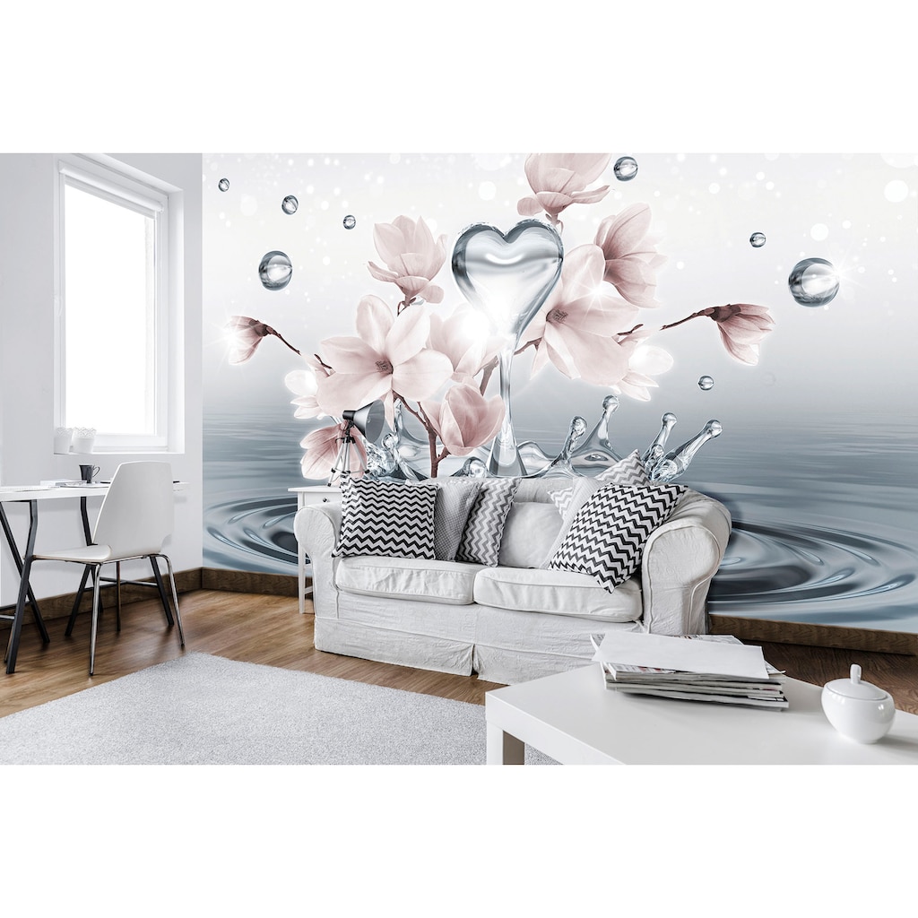 Consalnet Fototapete »Magnolie 3D im Wasser«, abstrakt, für Wohnzimmer oder Schlafzimmer