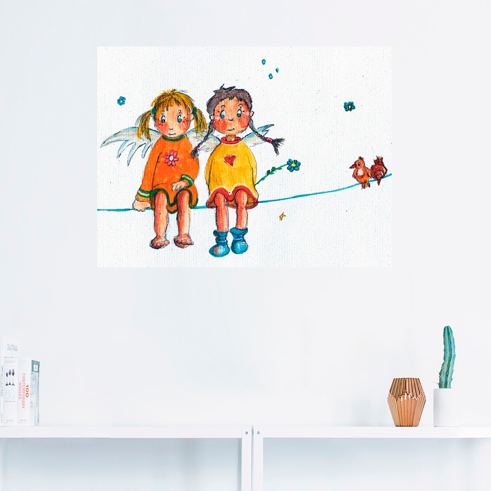 Artland Wandbild »Zwei Engelchen sitzen auf Wäscheleine«, Kinder, (1 St.), als Leinwandbild, Wandaufkleber in verschied. Größen